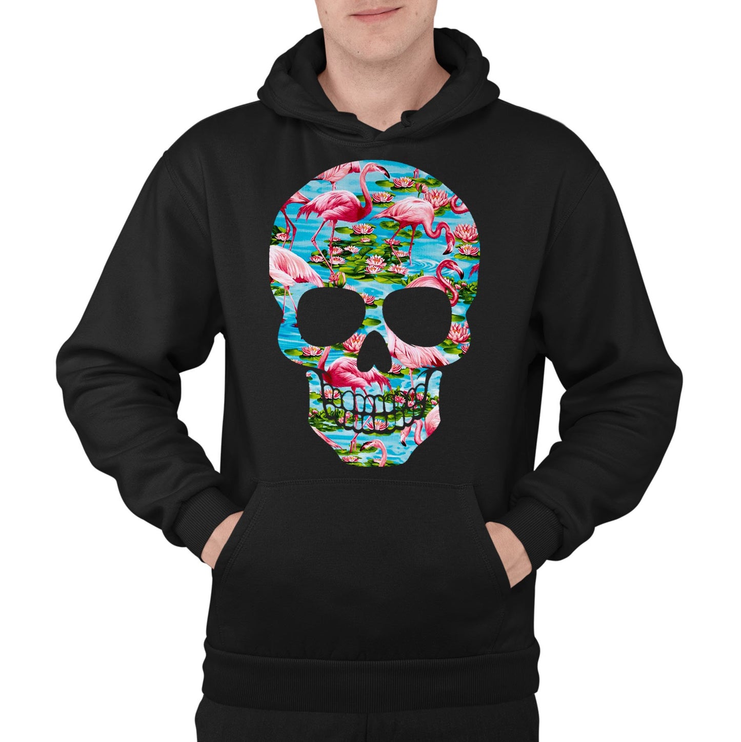 Flamingo Skull Mens Pullover Hoodie