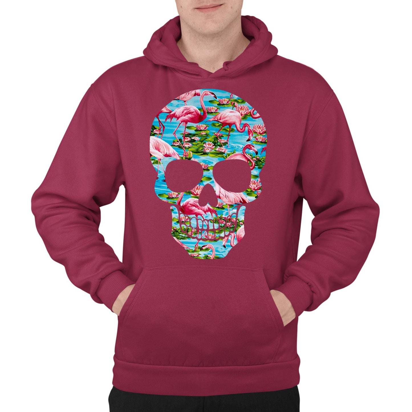 Flamingo Skull Mens Pullover Hoodie