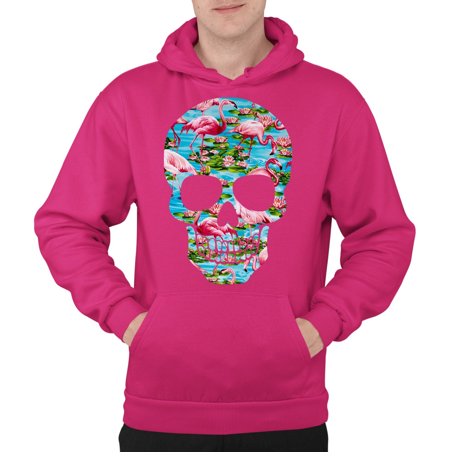 Flamingo Skull Mens Pullover Hoodie