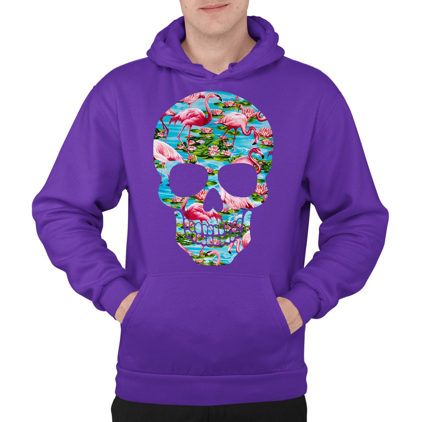 Flamingo Skull Mens Pullover Hoodie