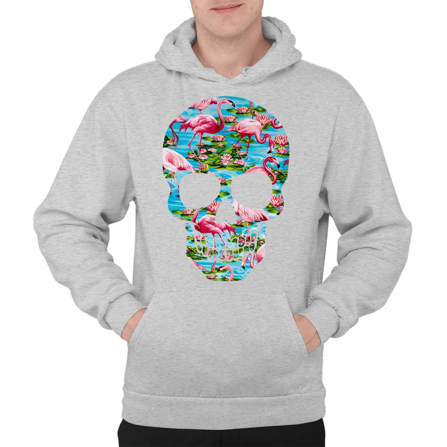 Flamingo Skull Mens Pullover Hoodie