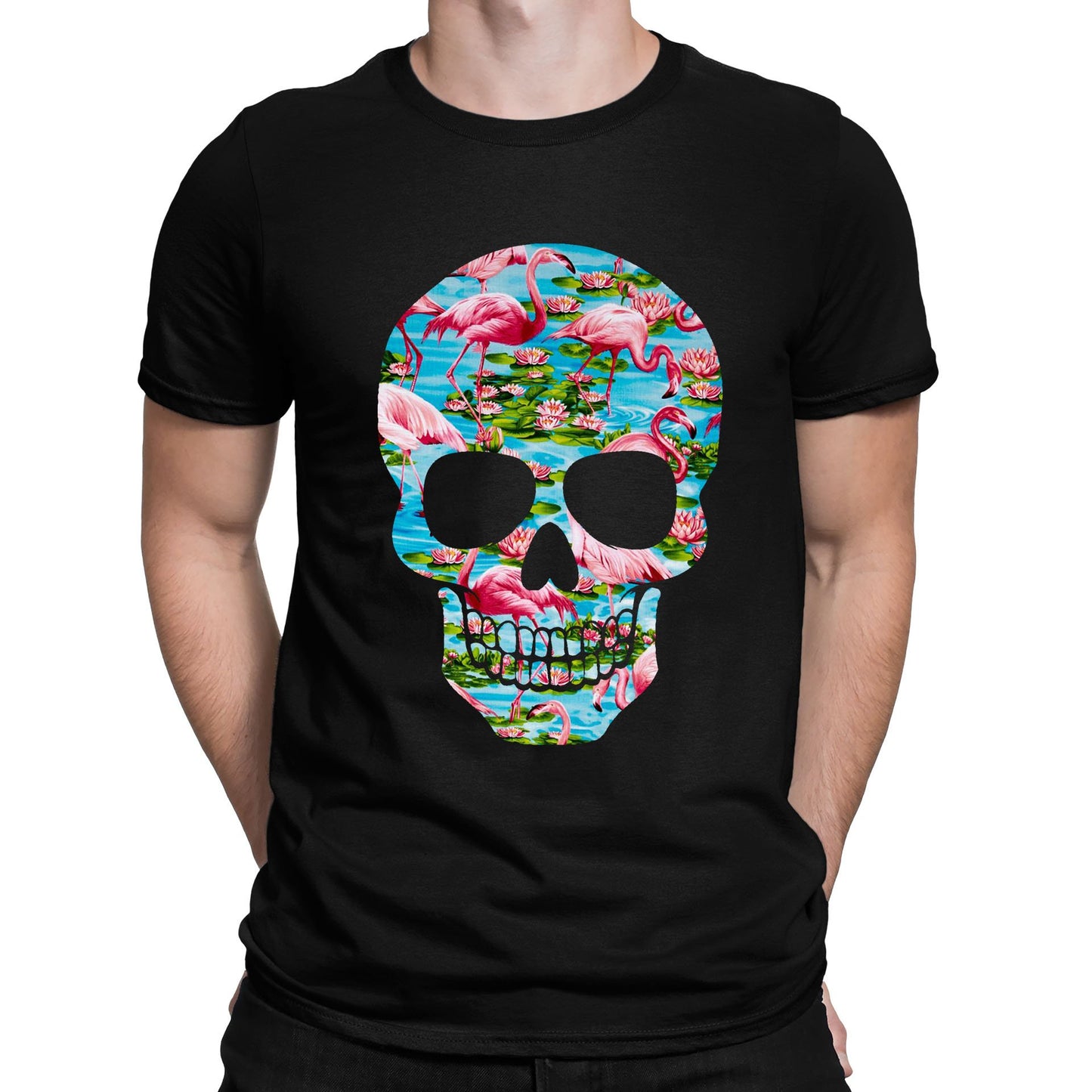 Flamingo Skull Mens T-shirt