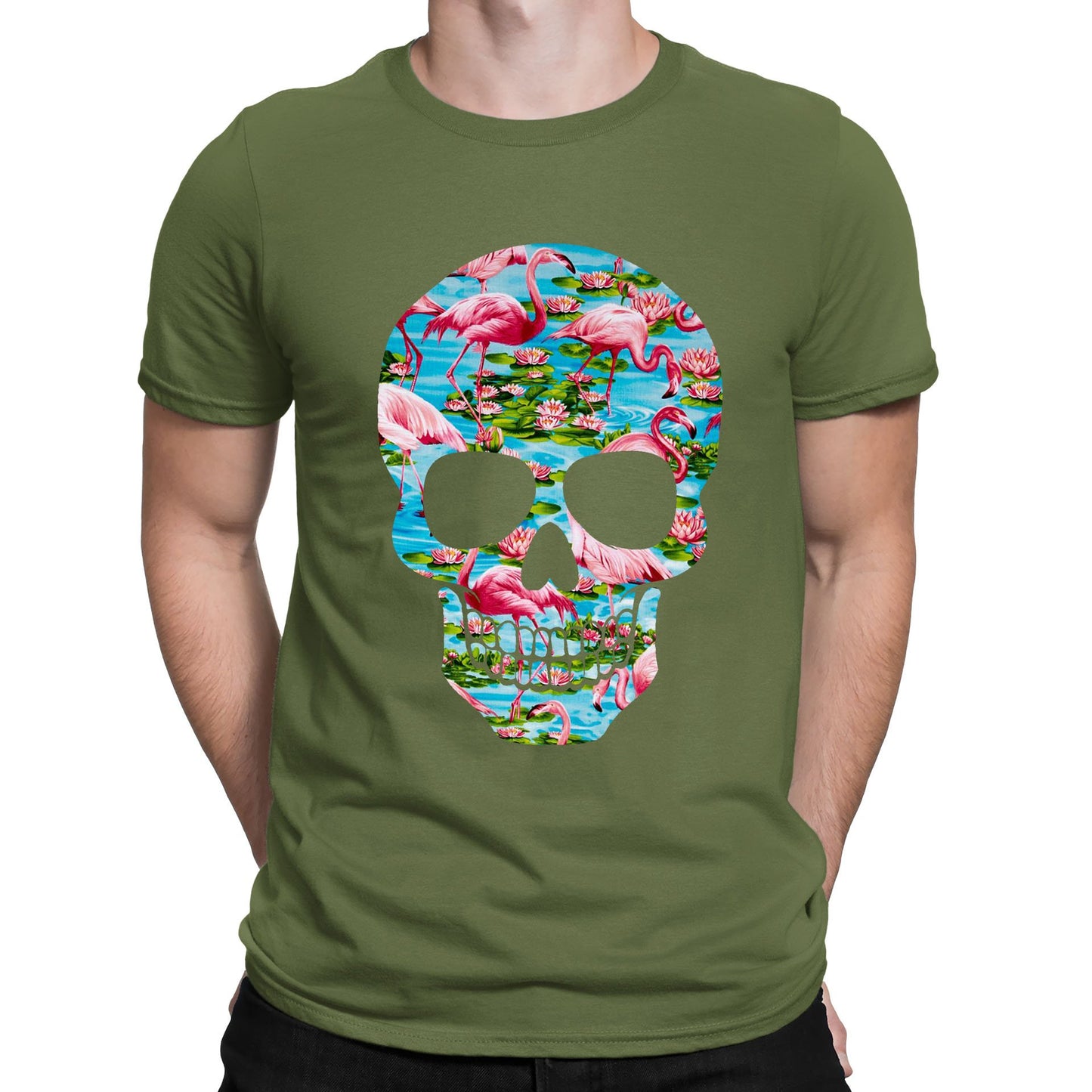 Flamingo Skull Mens T-shirt