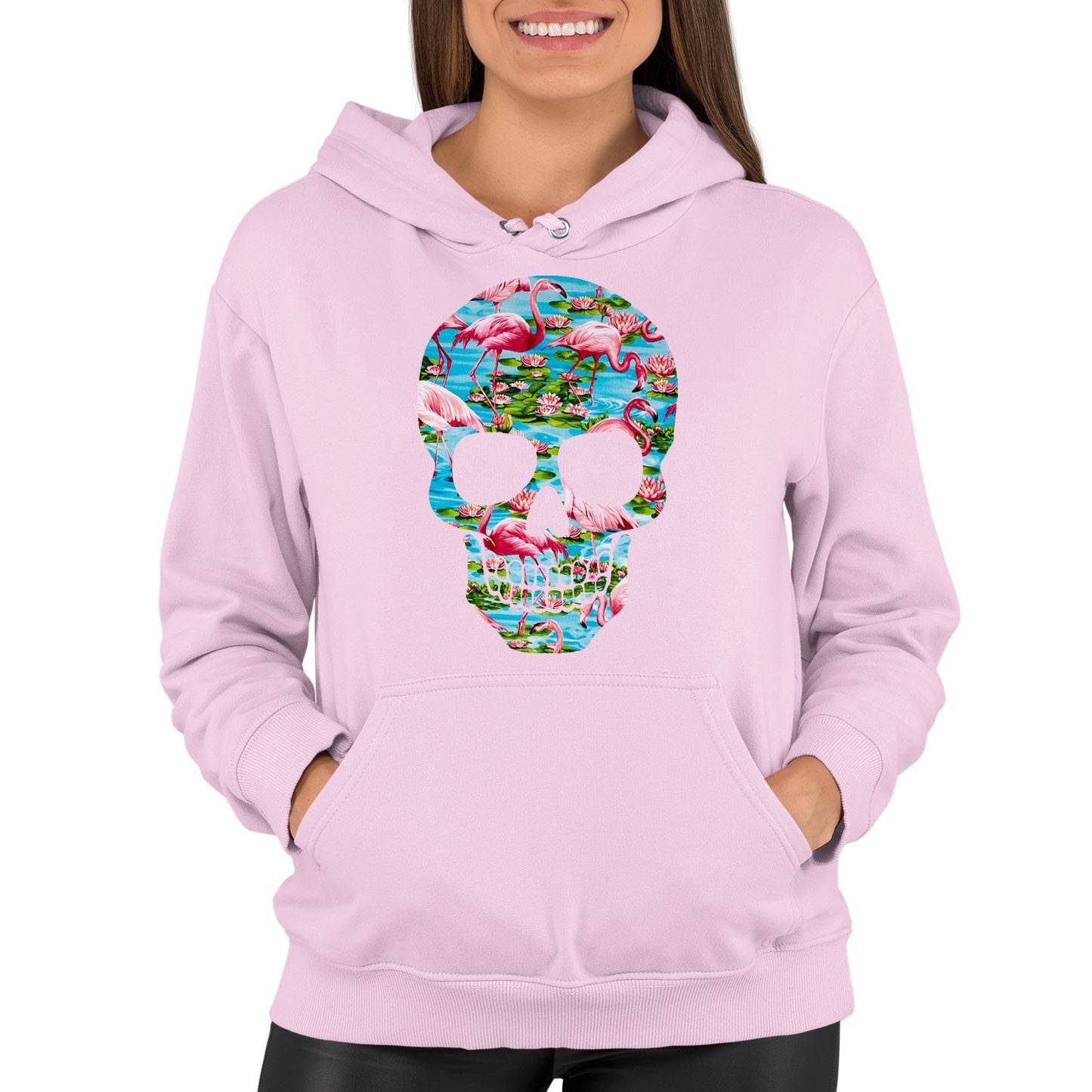 Flamingo Skull Womens Pullover Hoodie