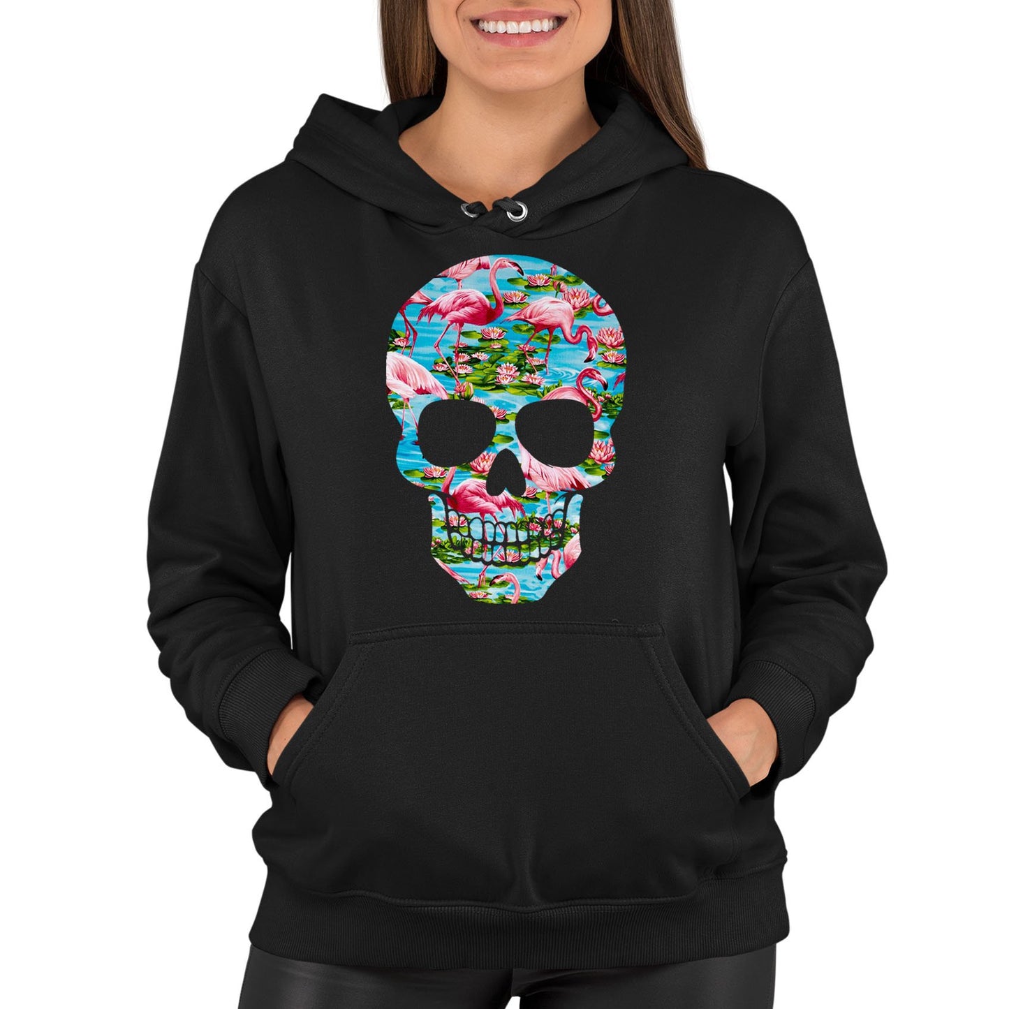 Flamingo Skull Womens Pullover Hoodie