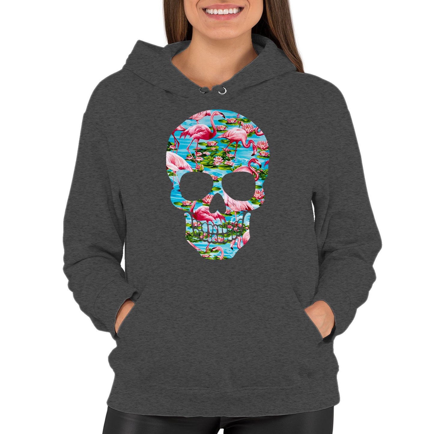 Flamingo Skull Womens Pullover Hoodie