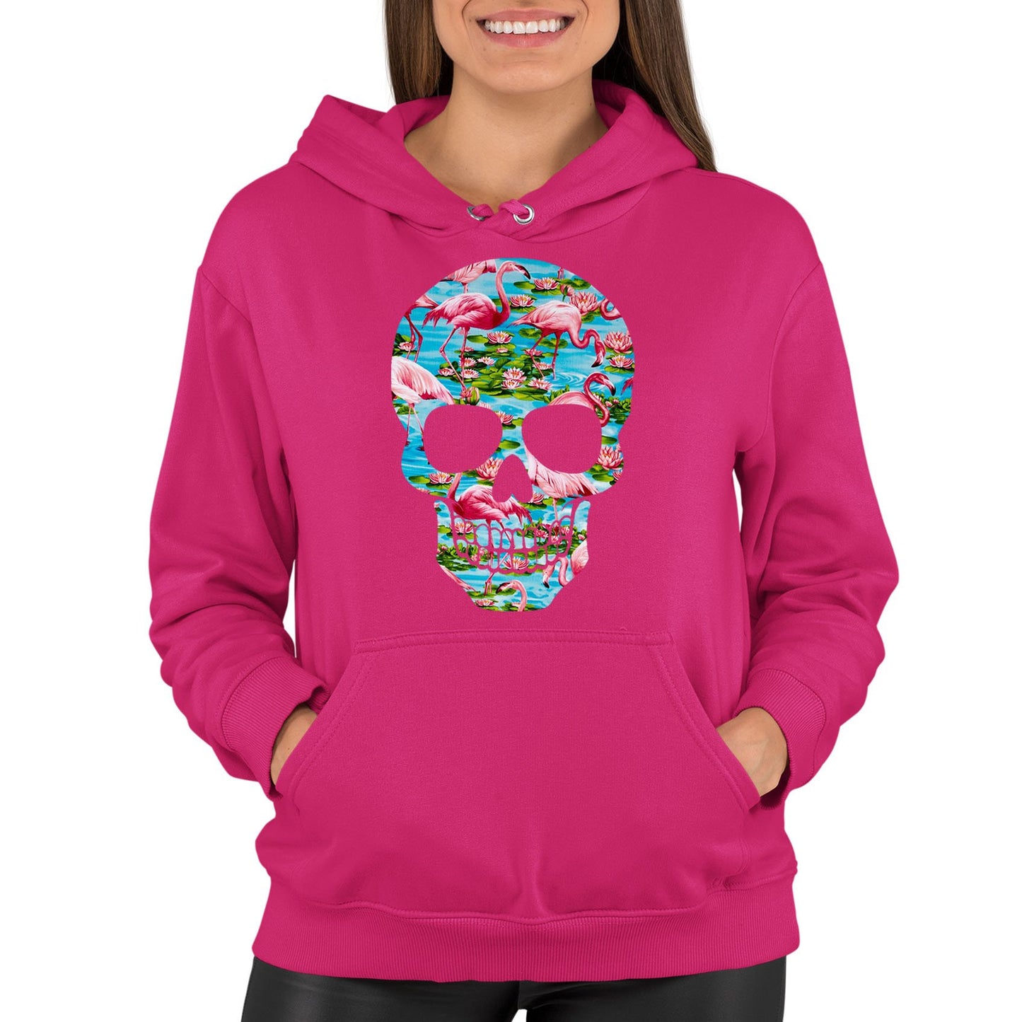 Flamingo Skull Womens Pullover Hoodie