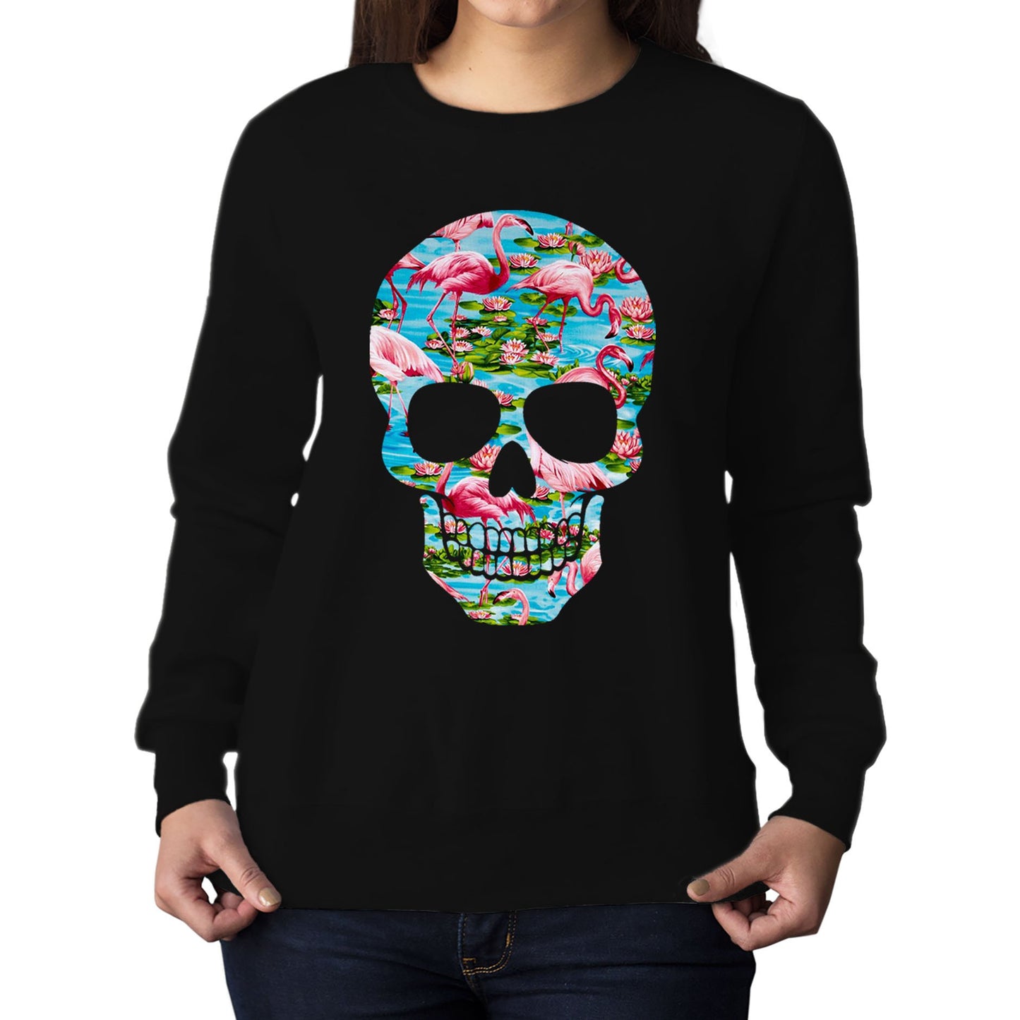 Flamingo Skull Womens Sweatshirt