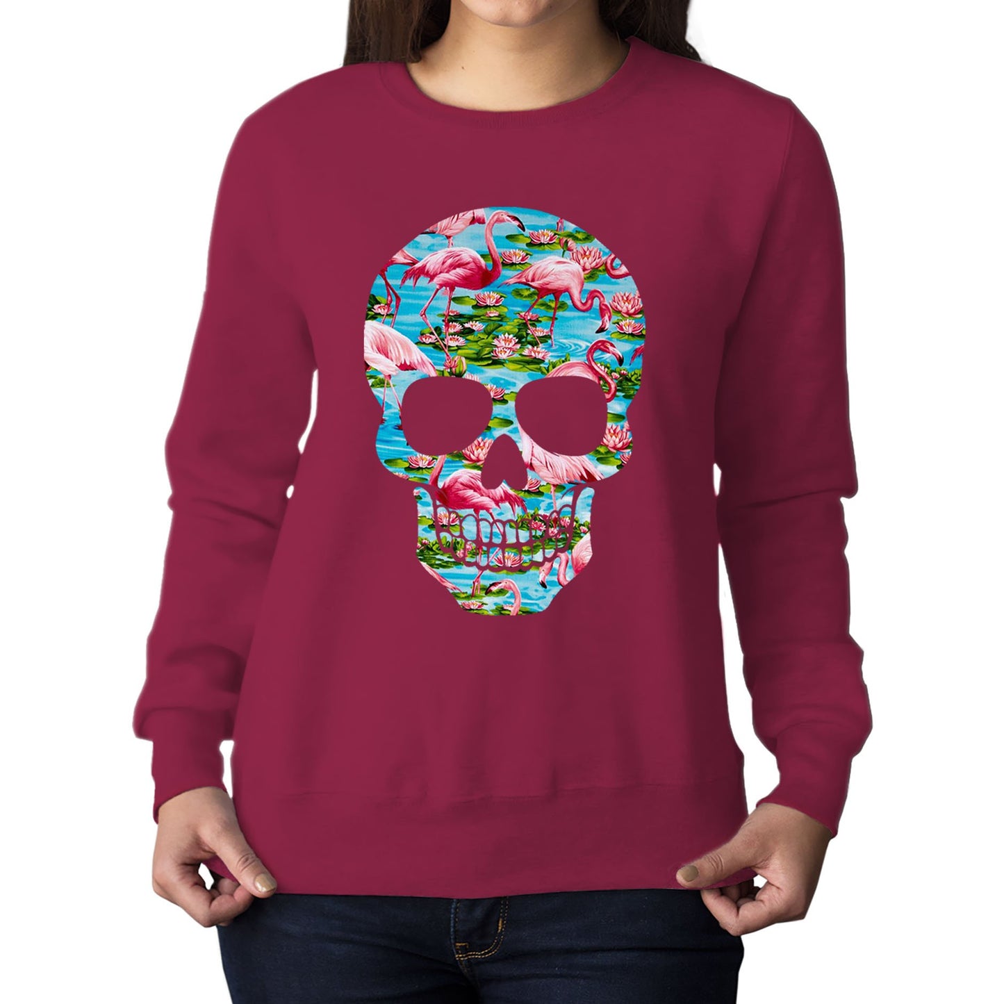 Flamingo Skull Womens Sweatshirt