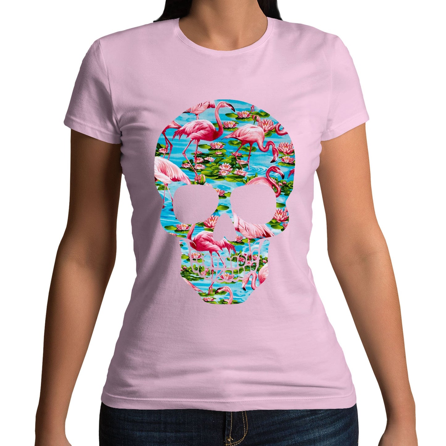 Flamingo Skull Womens T-shirt