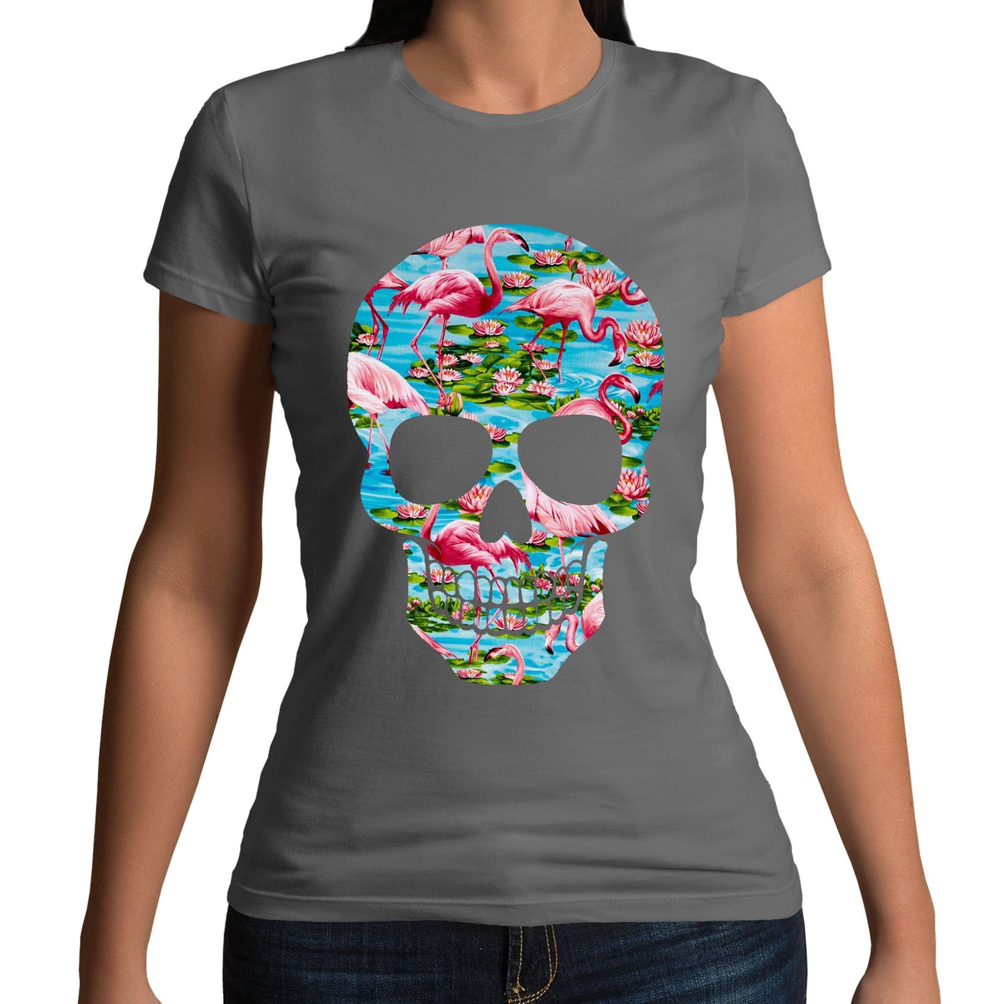 Flamingo Skull Womens T-shirt