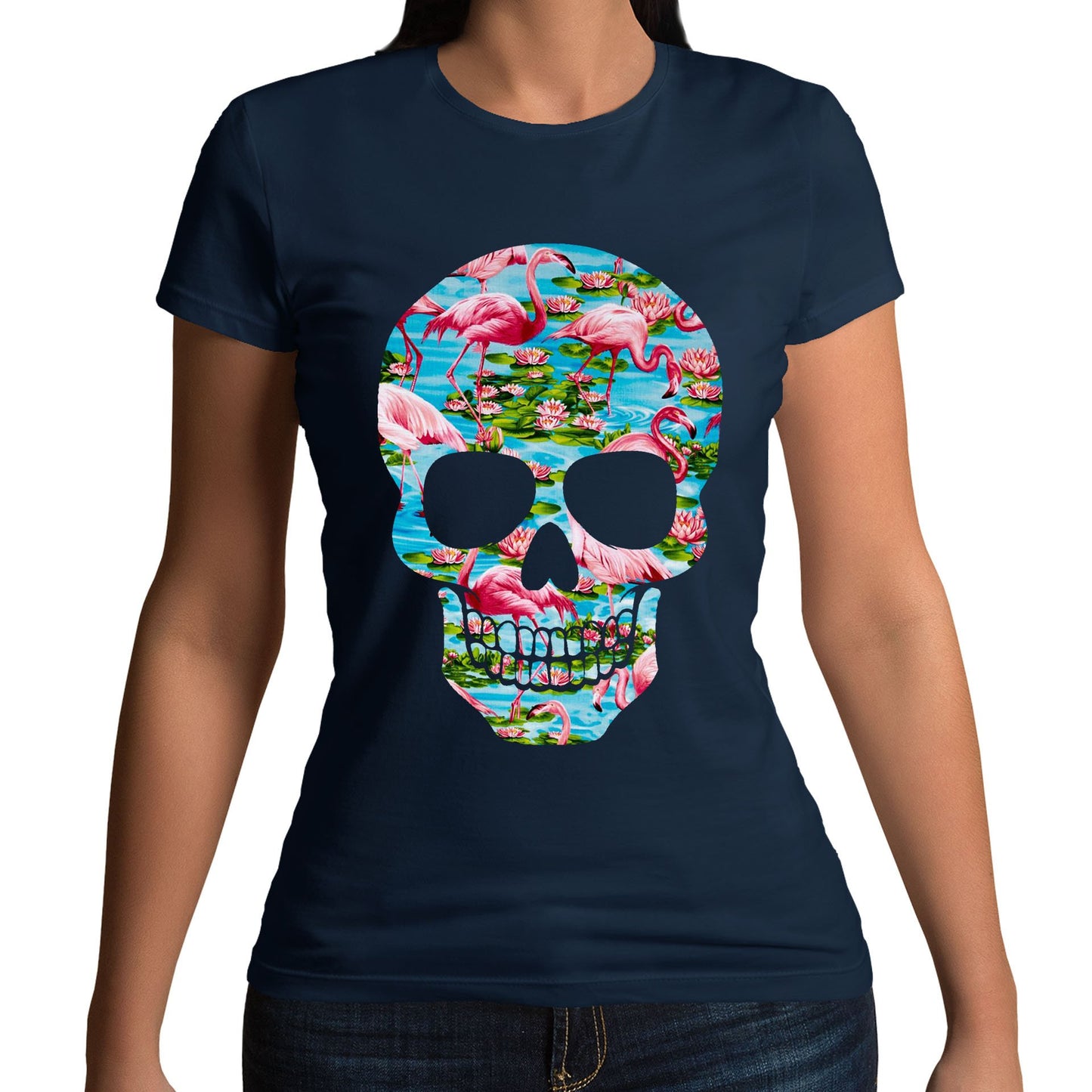 Flamingo Skull Womens T-shirt