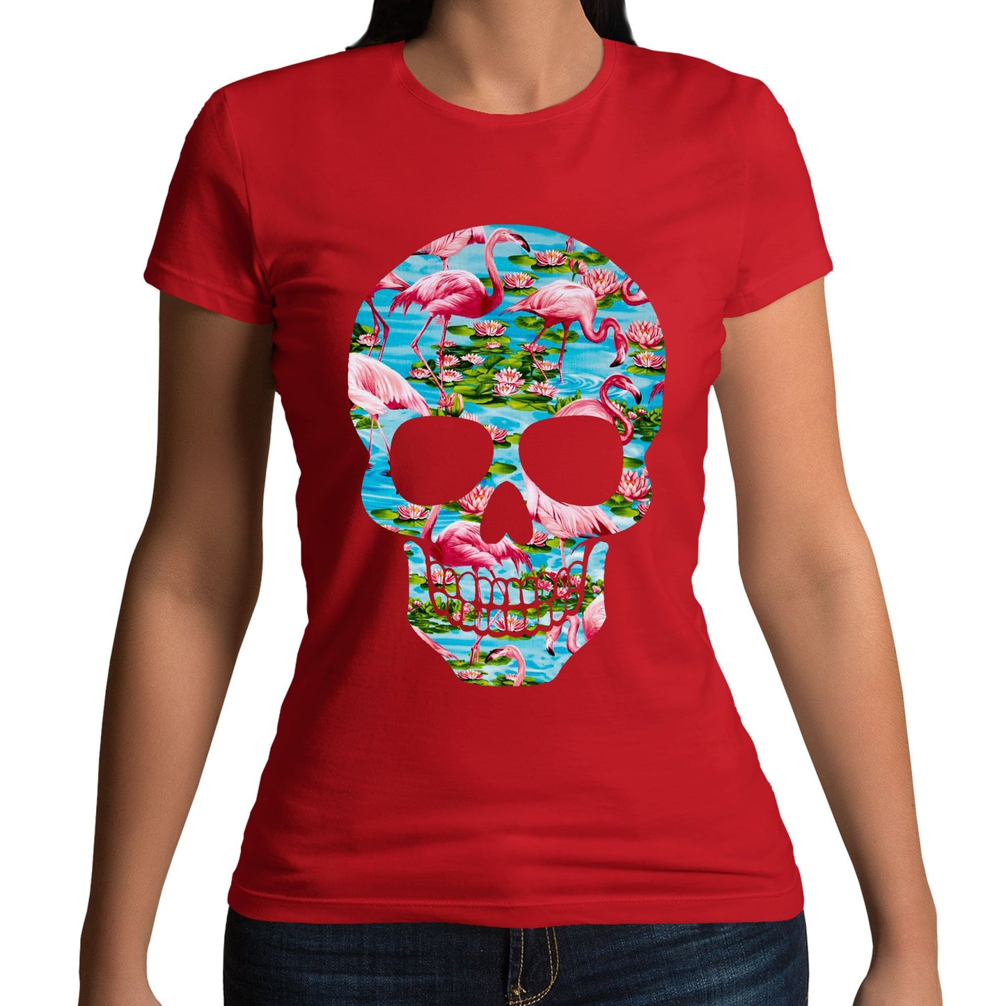 Flamingo Skull Womens T-shirt