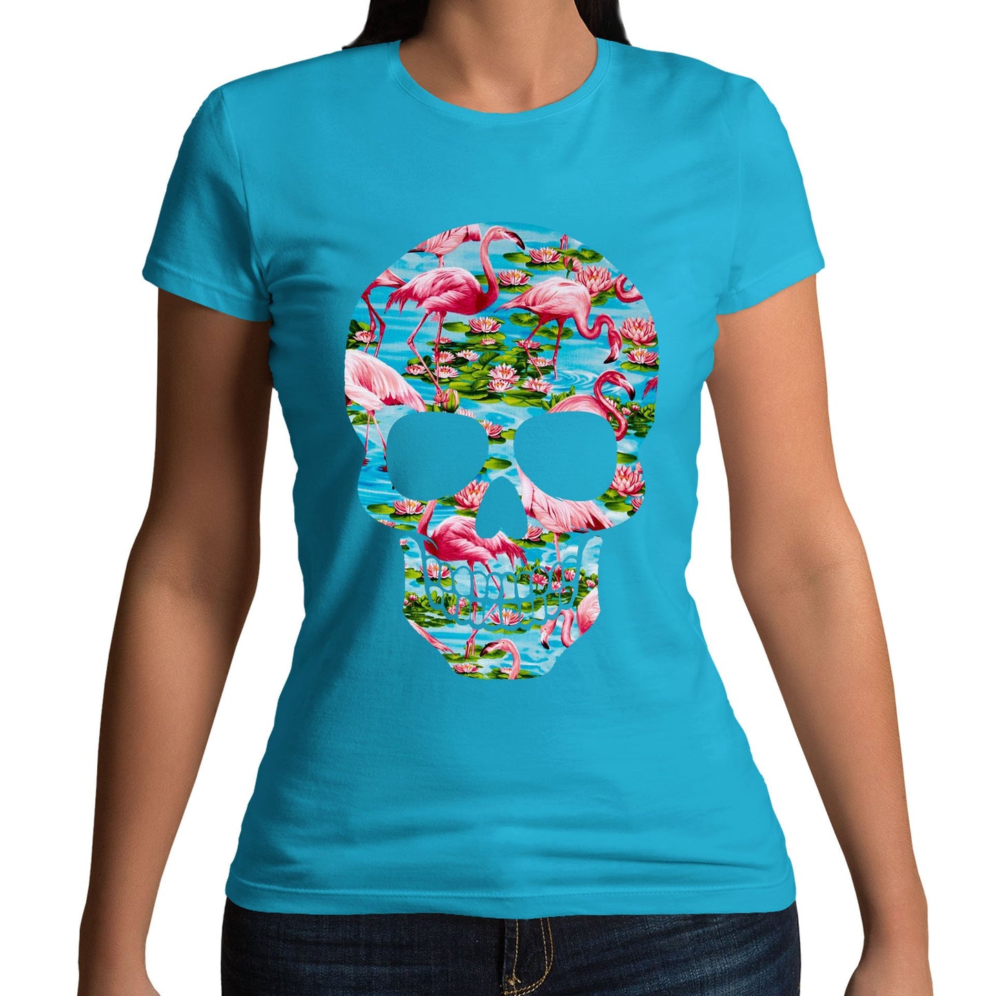 Flamingo Skull Womens T-shirt