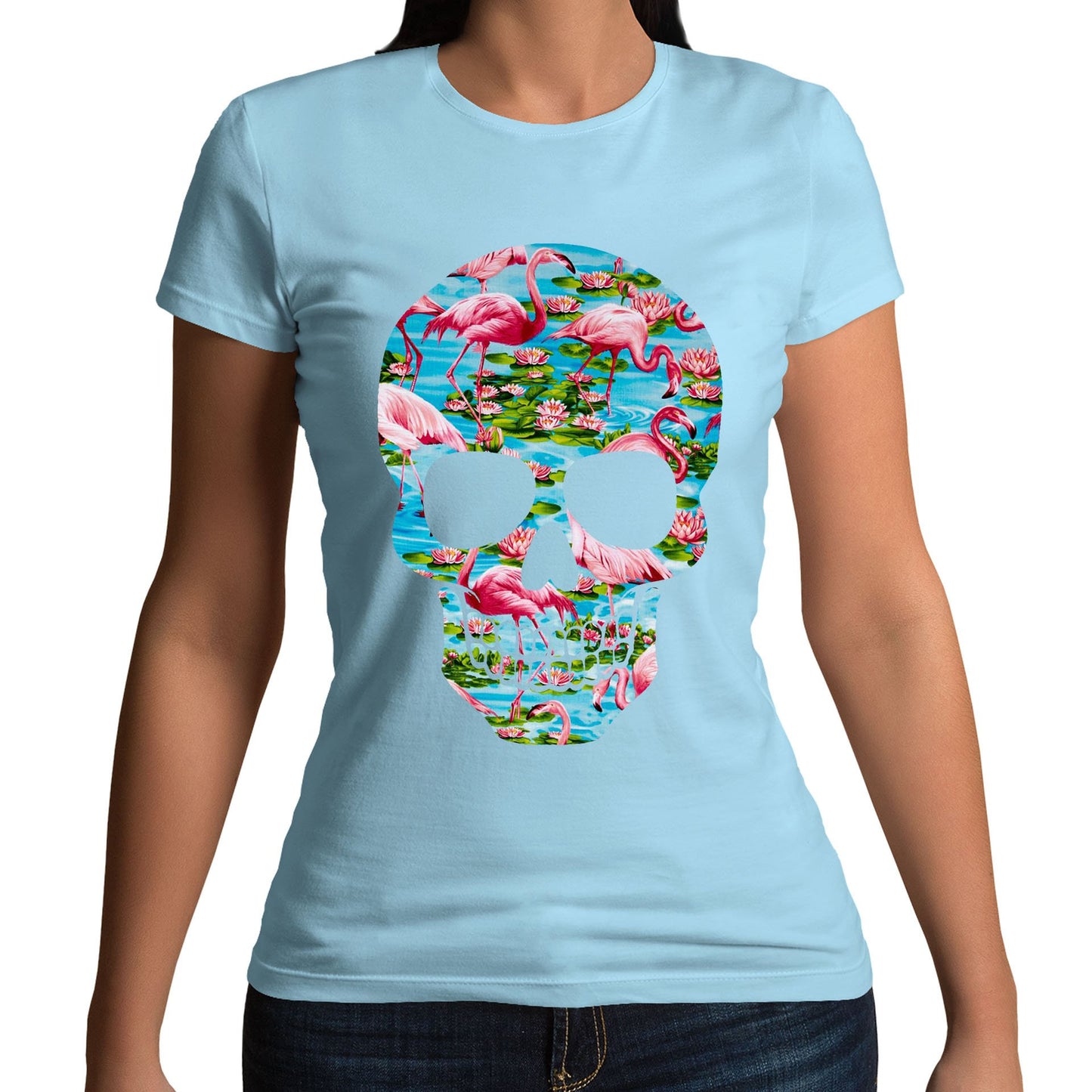 Flamingo Skull Womens T-shirt