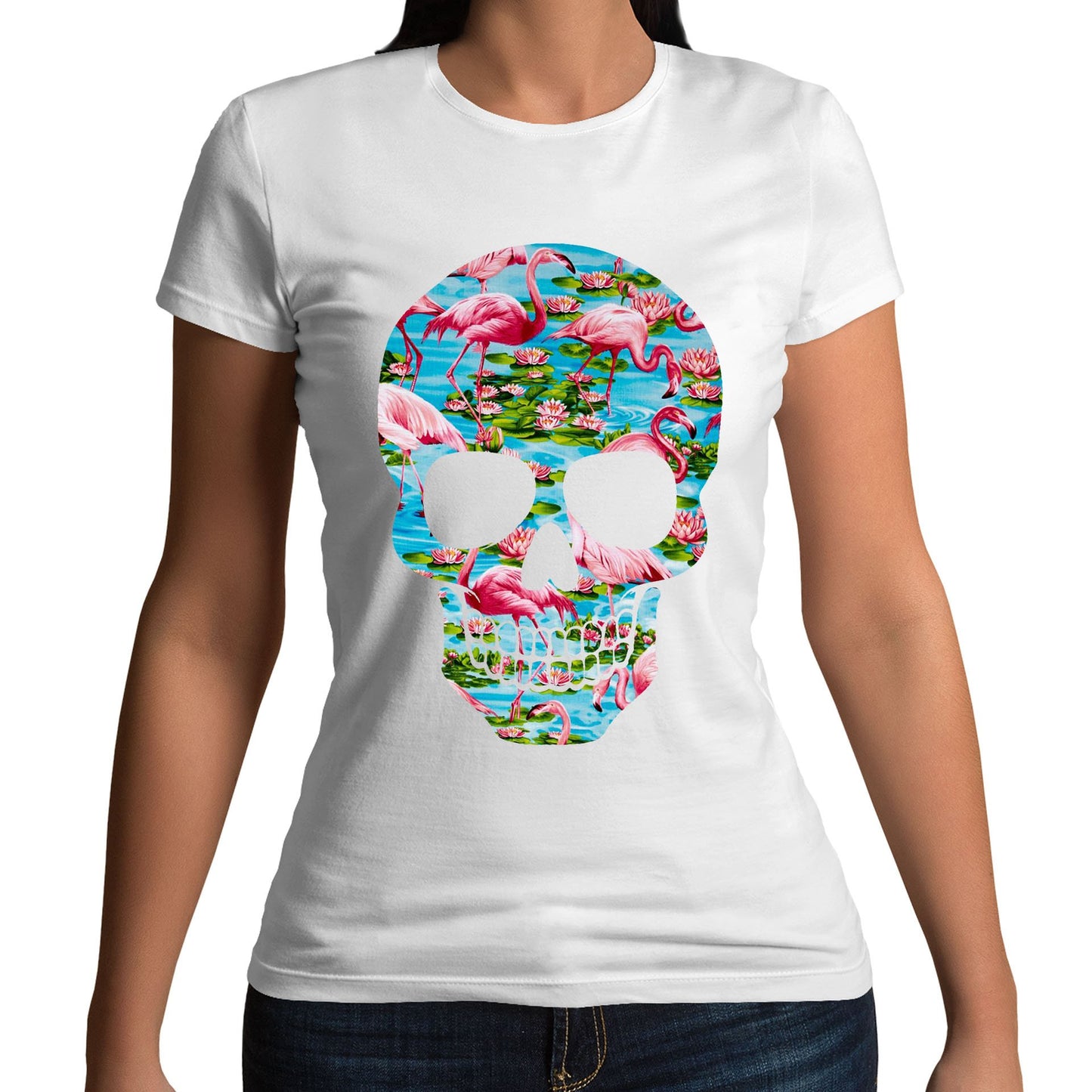 Flamingo Skull Womens T-shirt