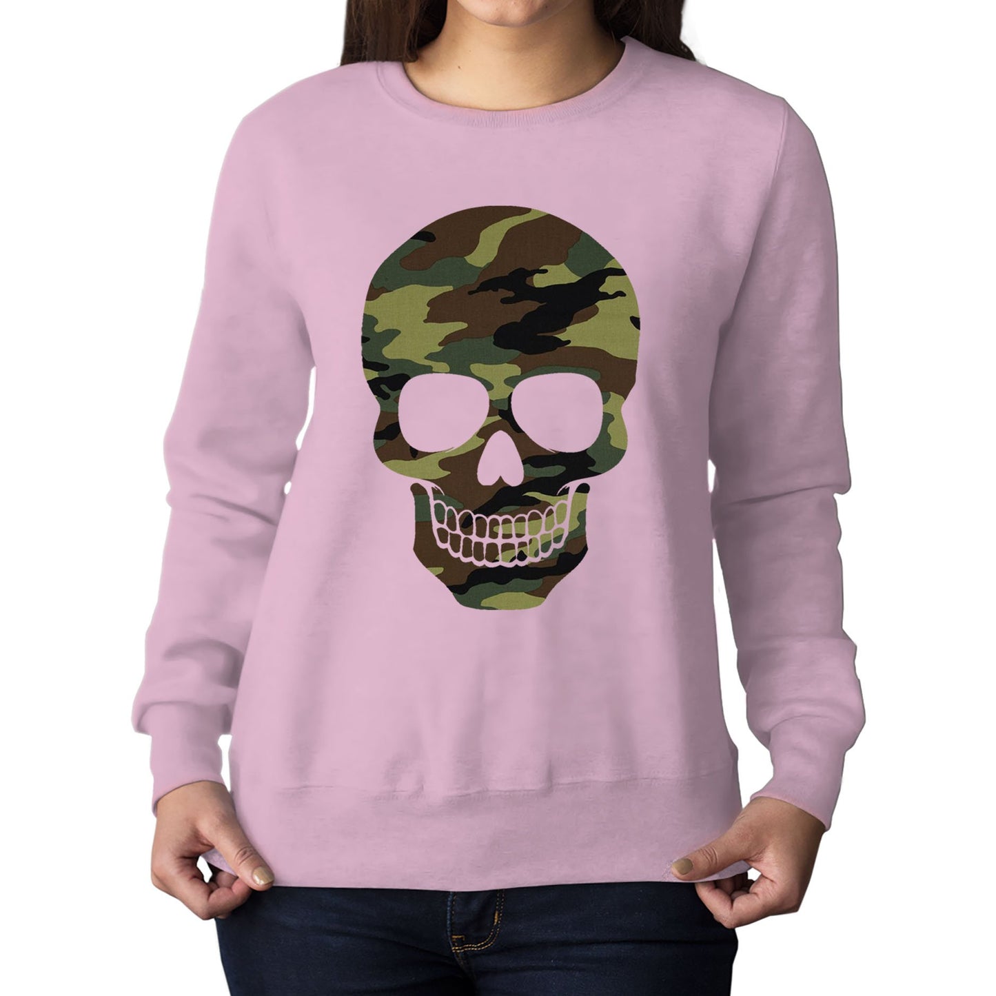 Forest Camo Skull Womens Sweatshirt