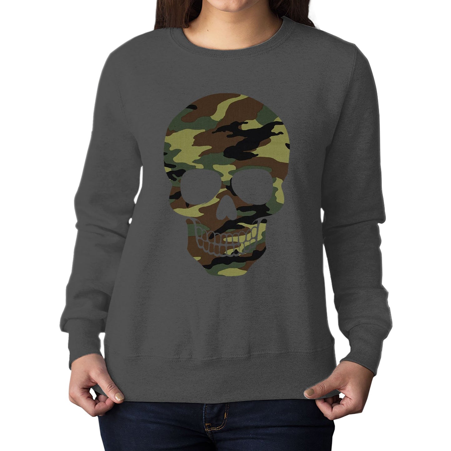 Forest Camo Skull Womens Sweatshirt