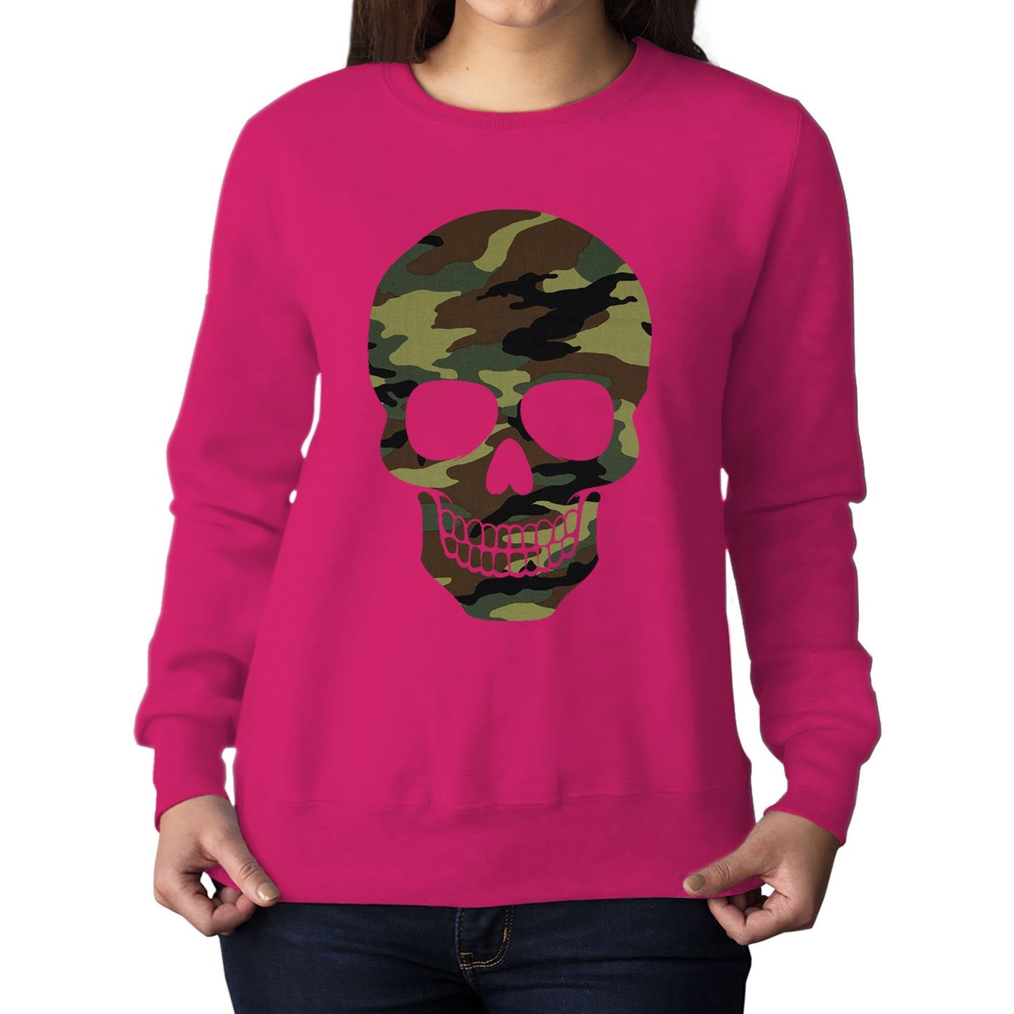 Forest Camo Skull Womens Sweatshirt