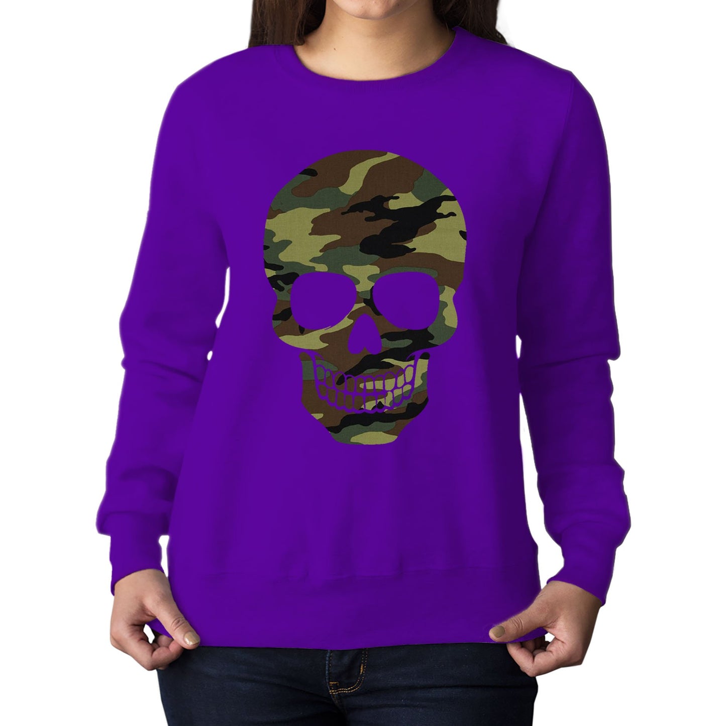 Forest Camo Skull Womens Sweatshirt