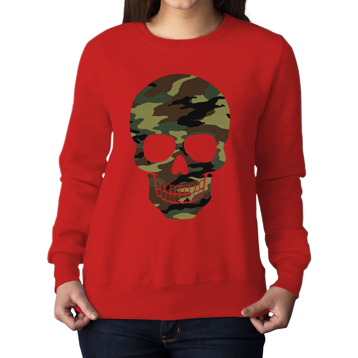 Forest Camo Skull Womens Sweatshirt