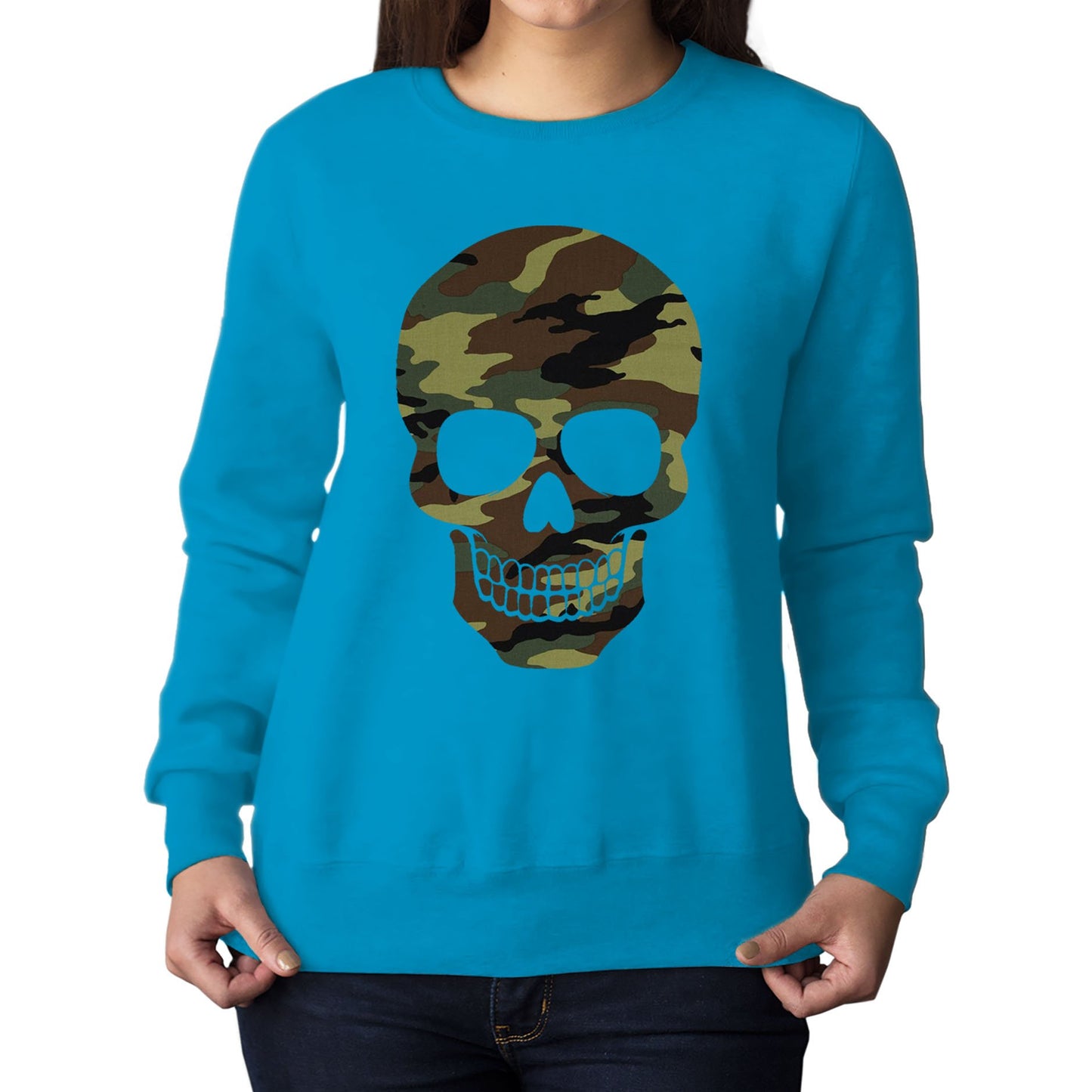 Forest Camo Skull Womens Sweatshirt