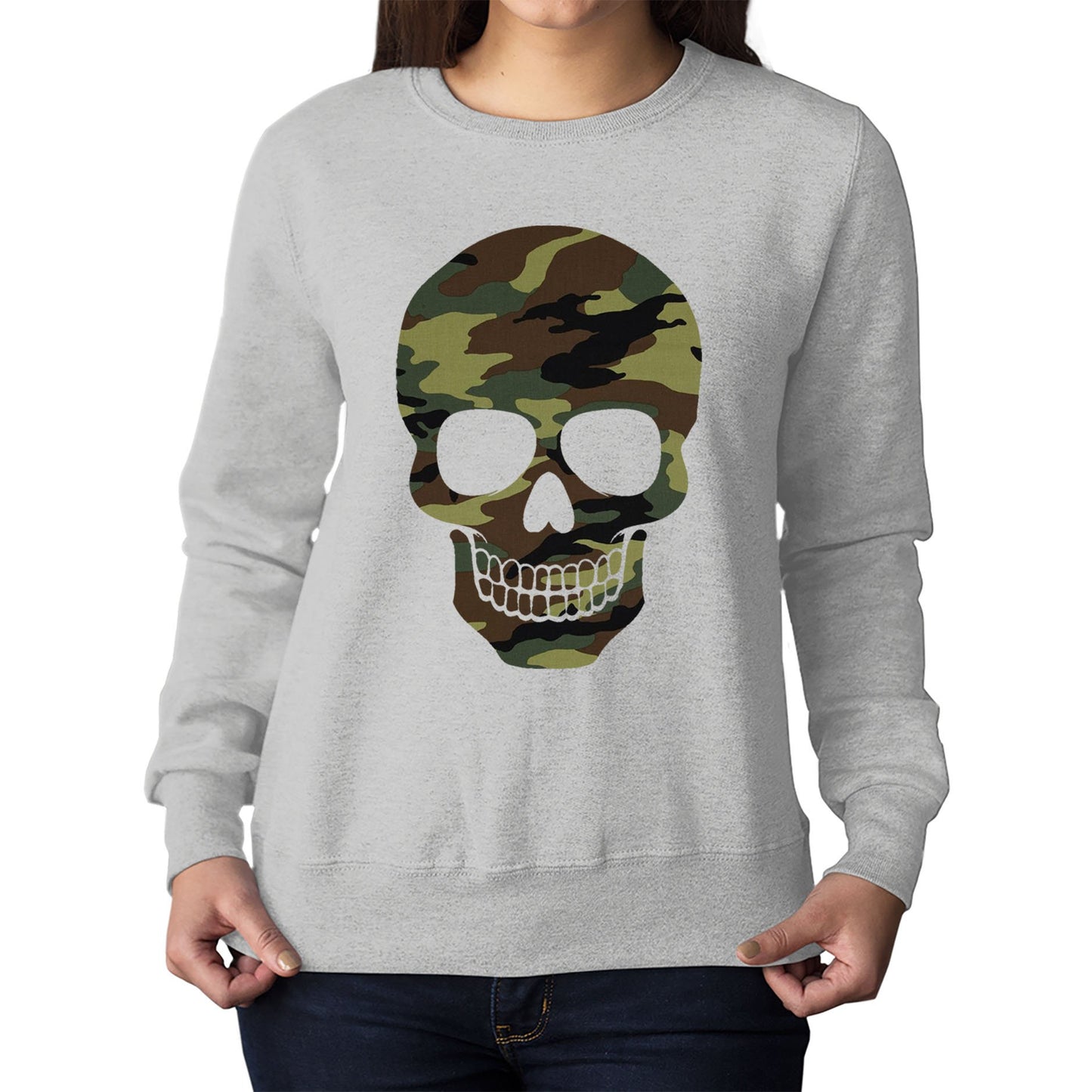 Forest Camo Skull Womens Sweatshirt