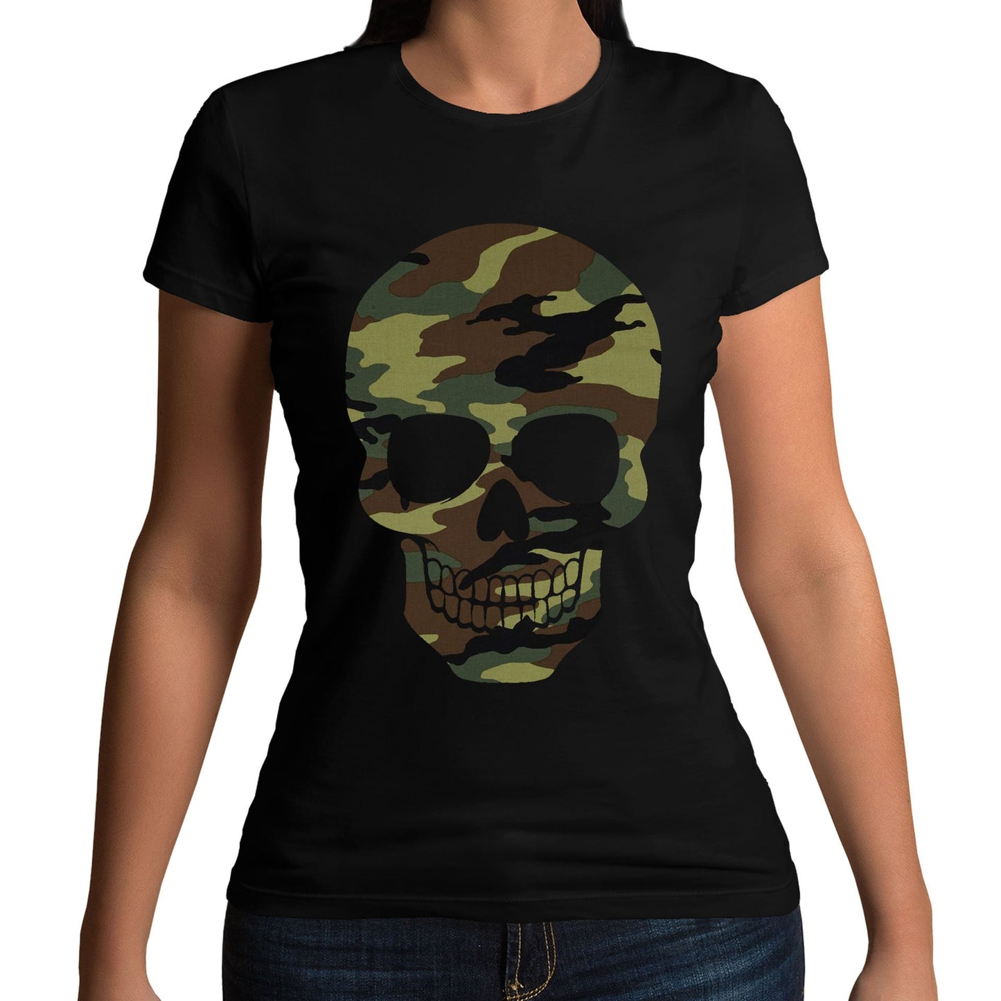 Forest Camo Skull Womens T-shirt