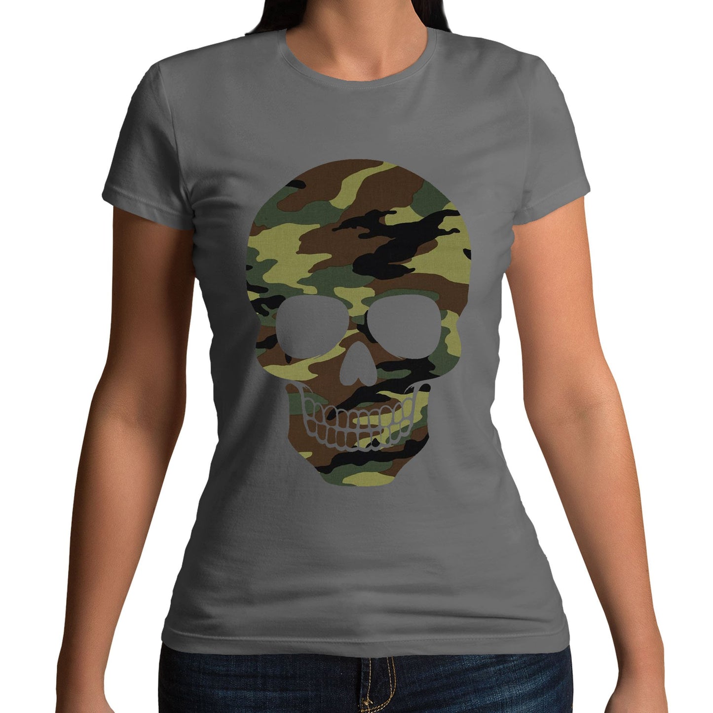 Forest Camo Skull Womens T-shirt