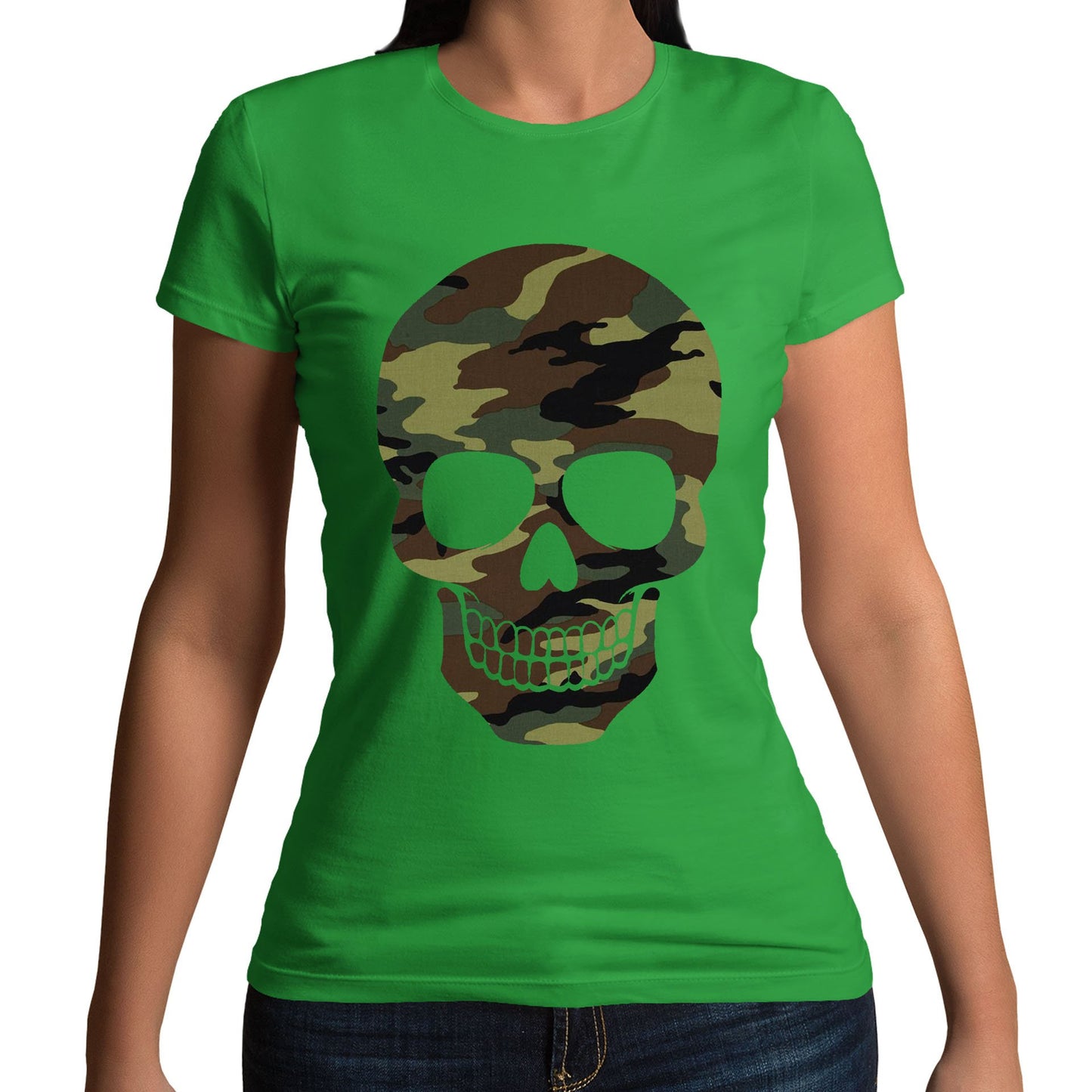 Forest Camo Skull Womens T-shirt