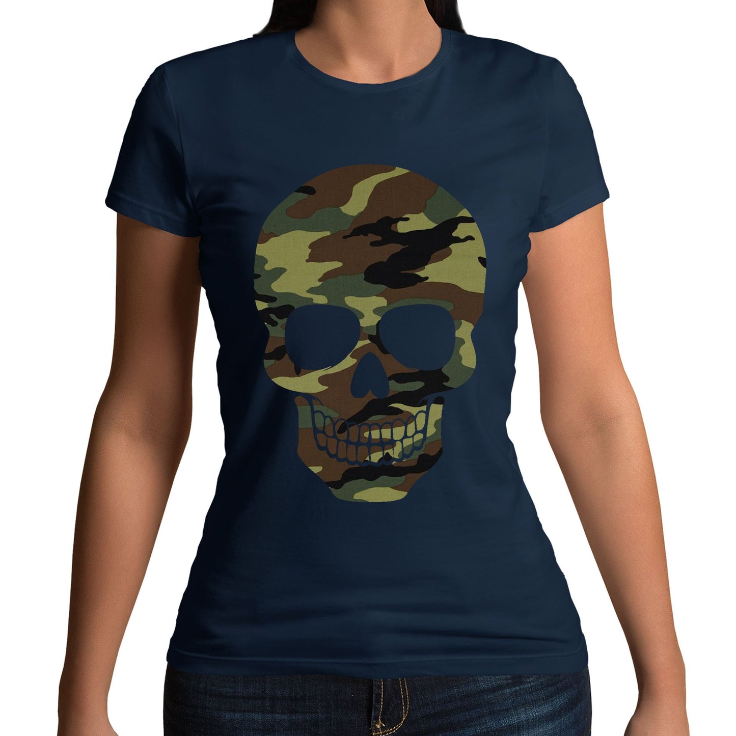 Forest Camo Skull Womens T-shirt