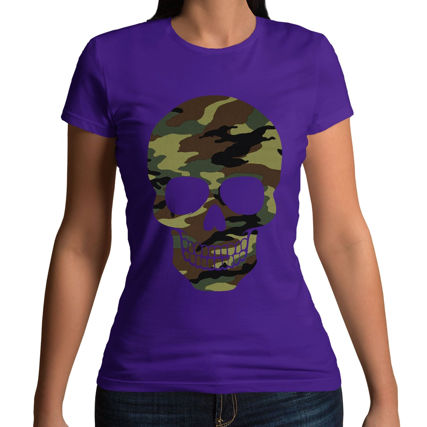 Forest Camo Skull Womens T-shirt