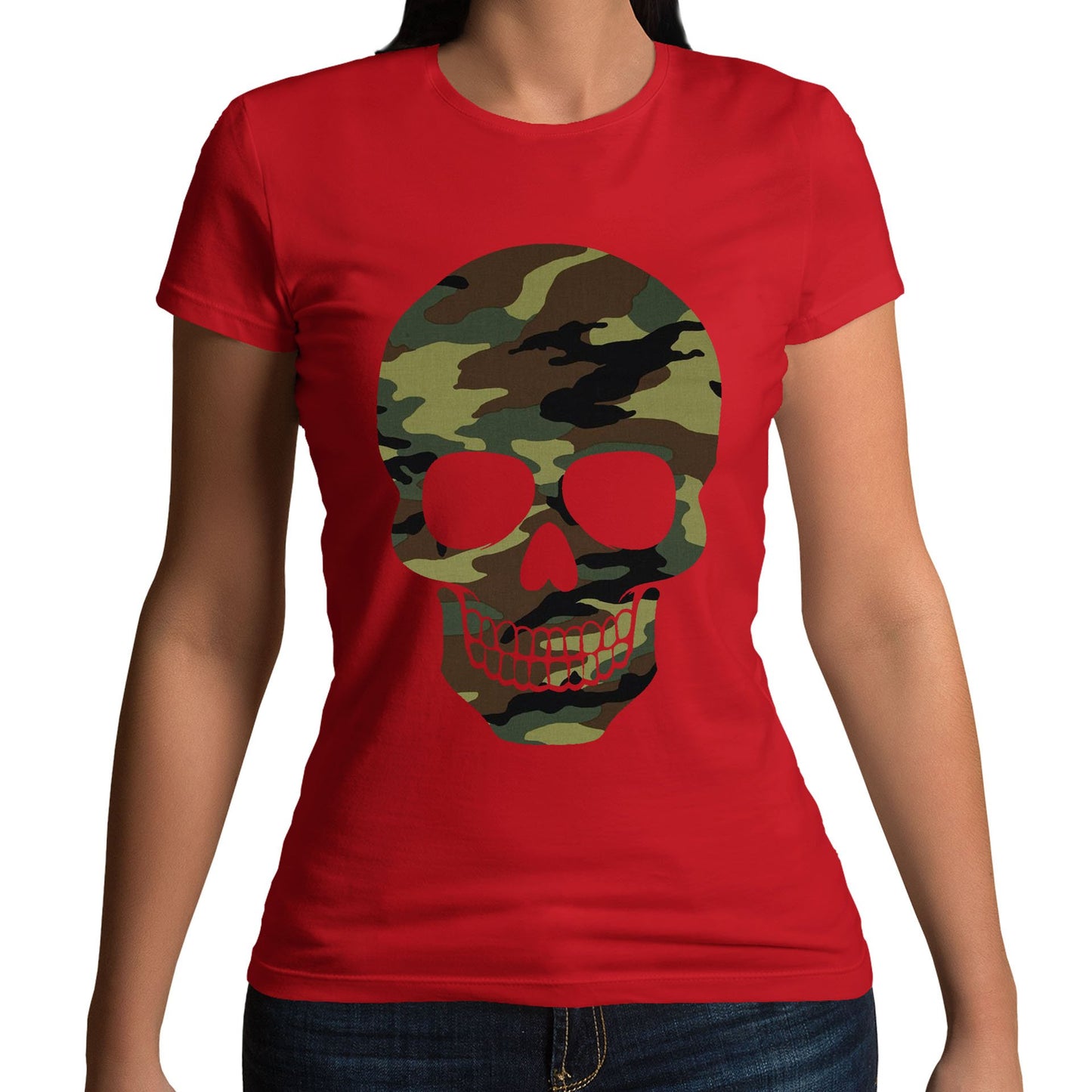 Forest Camo Skull Womens T-shirt