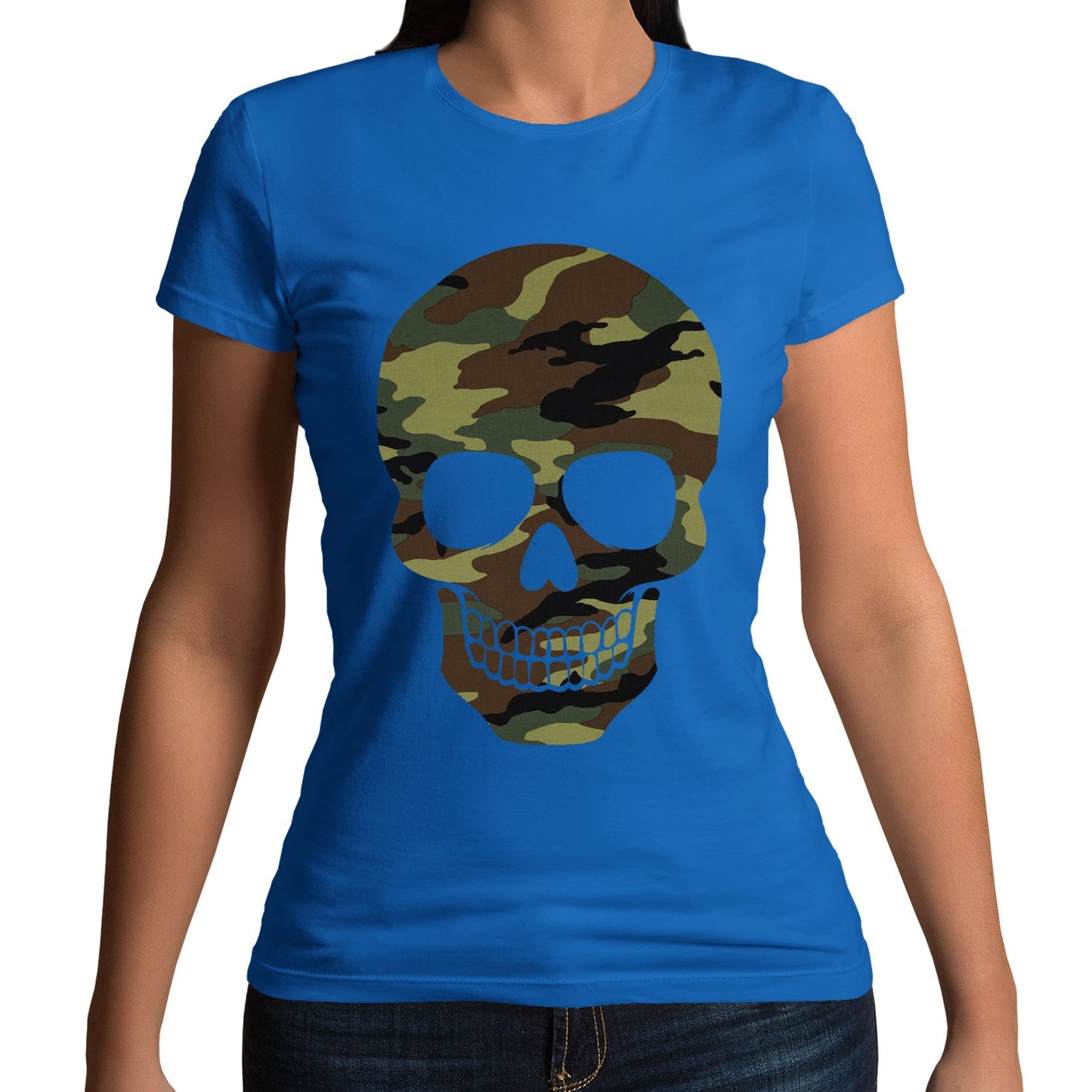 Forest Camo Skull Womens T-shirt