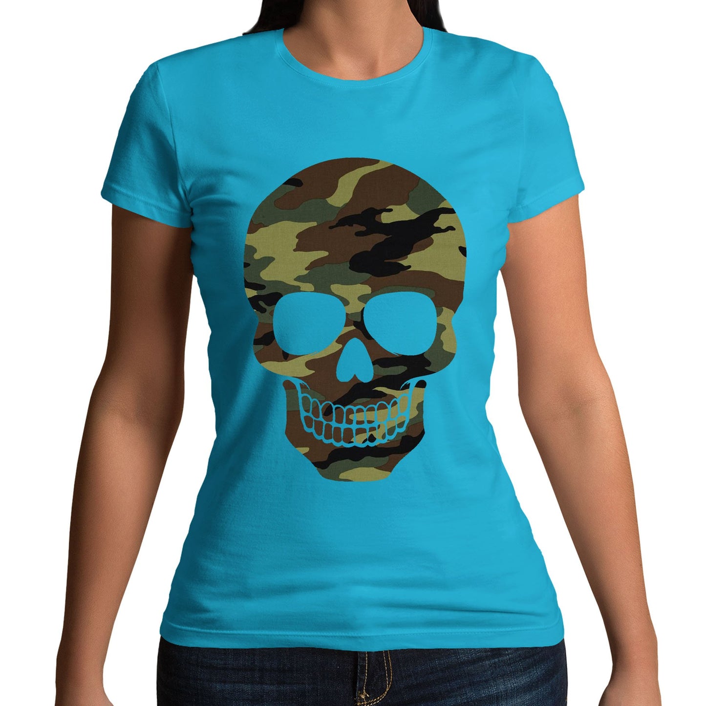 Forest Camo Skull Womens T-shirt