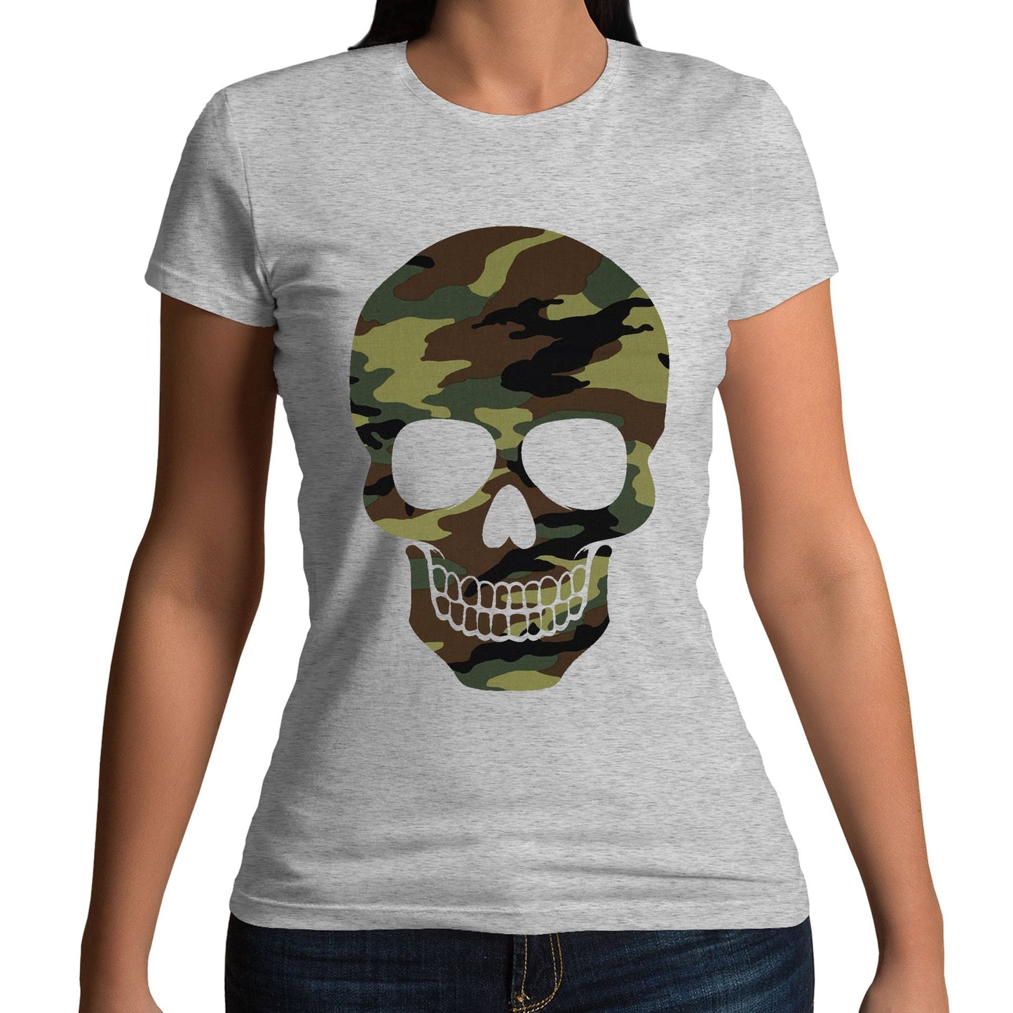 Forest Camo Skull Womens T-shirt