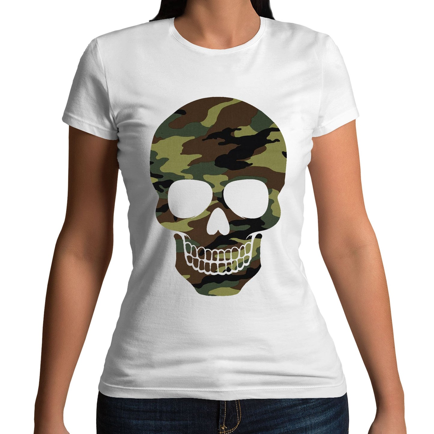 Forest Camo Skull Womens T-shirt