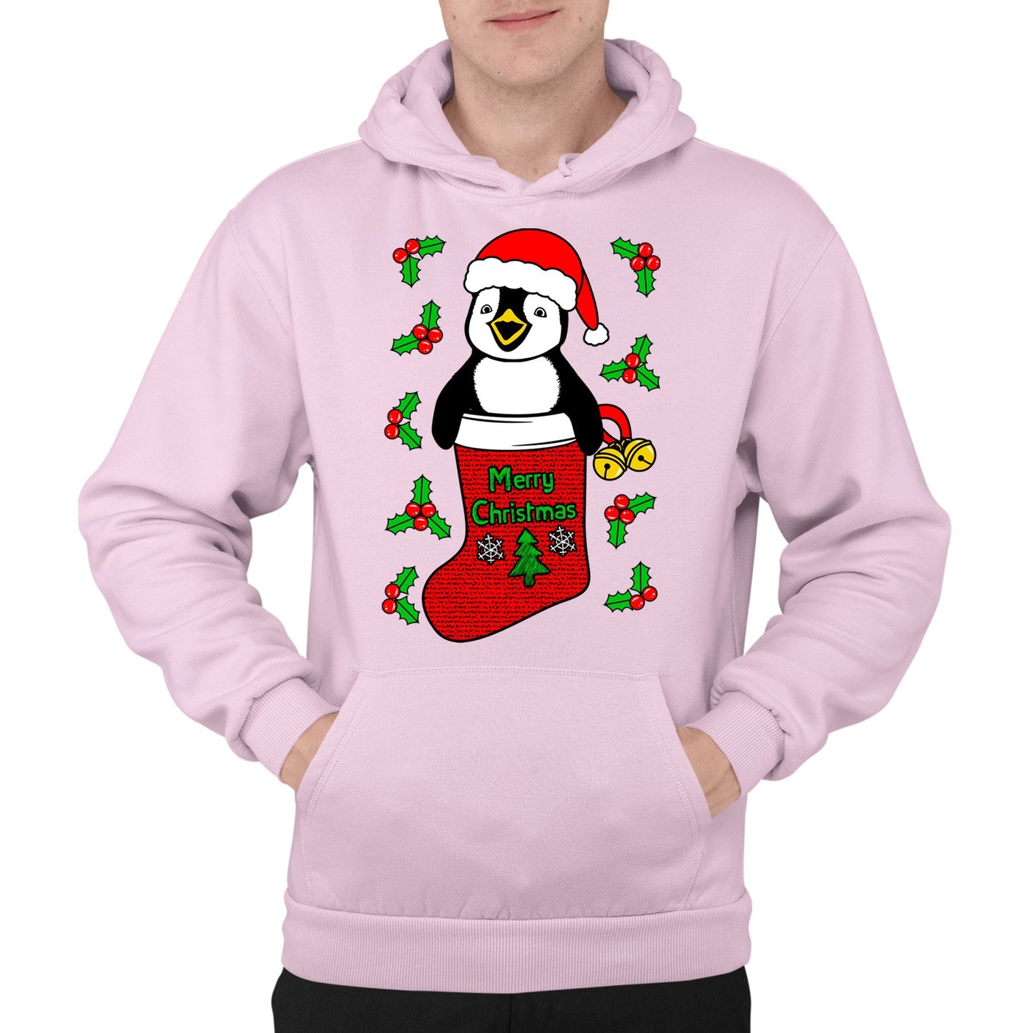 Santa Penguin Christmas Mens Pullover Hoodie