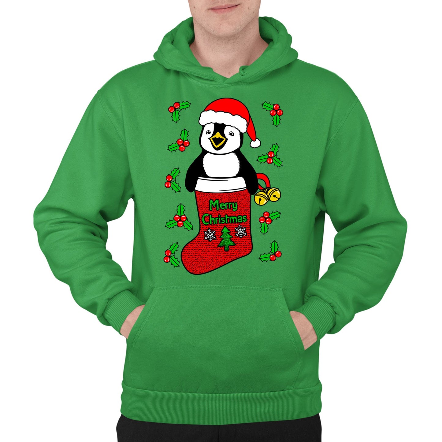 Santa Penguin Christmas Mens Pullover Hoodie