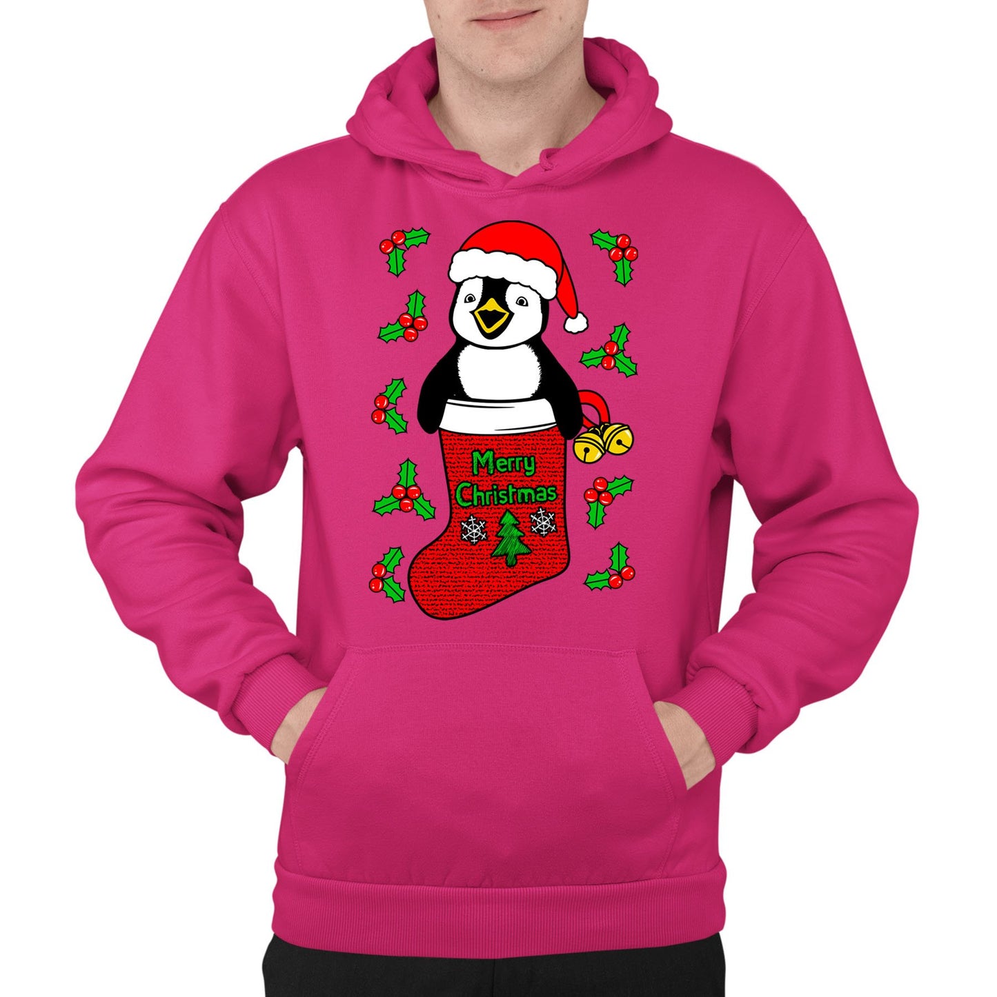 Santa Penguin Christmas Mens Pullover Hoodie