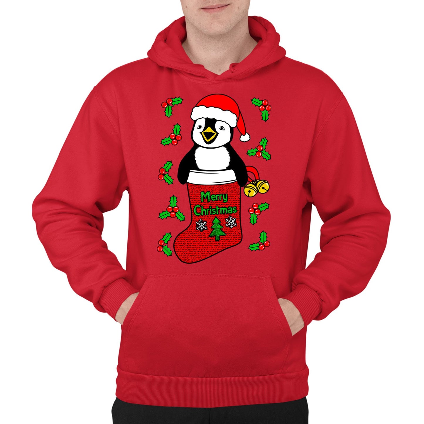 Santa Penguin Christmas Mens Pullover Hoodie