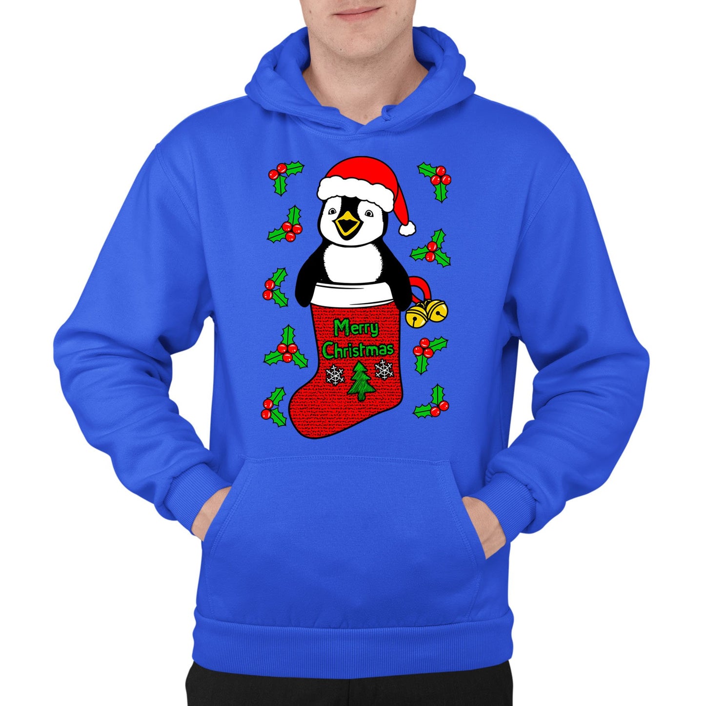 Santa Penguin Christmas Mens Pullover Hoodie