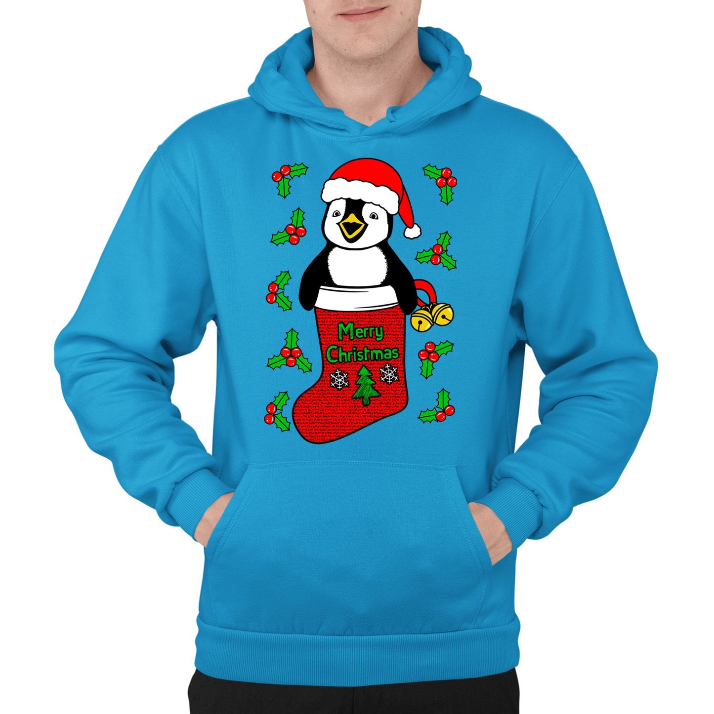 Santa Penguin Christmas Mens Pullover Hoodie