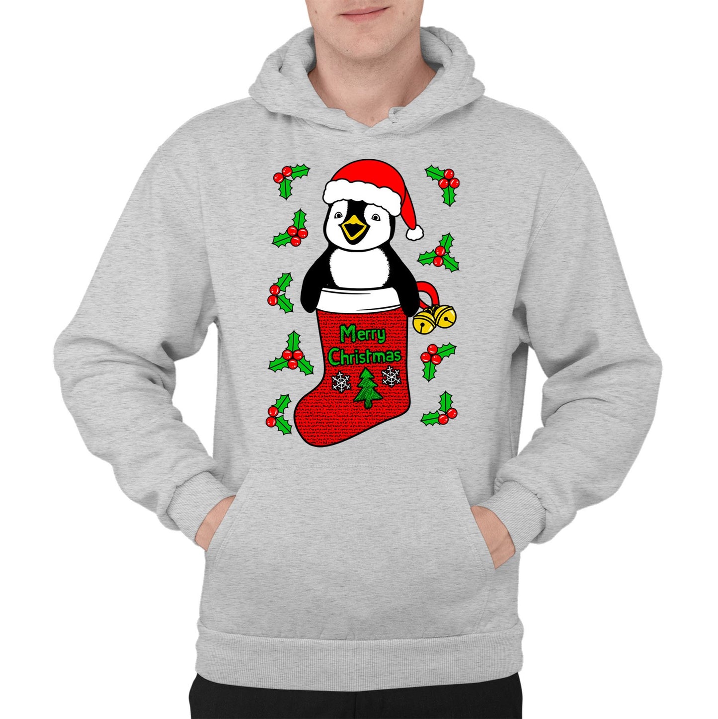 Santa Penguin Christmas Mens Pullover Hoodie