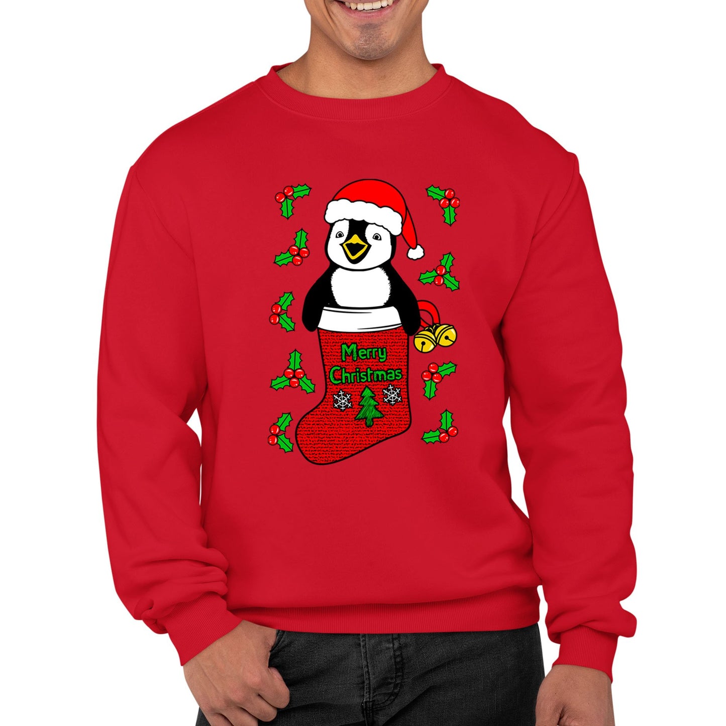 Santa Penguin Christmas Mens Sweatshirt