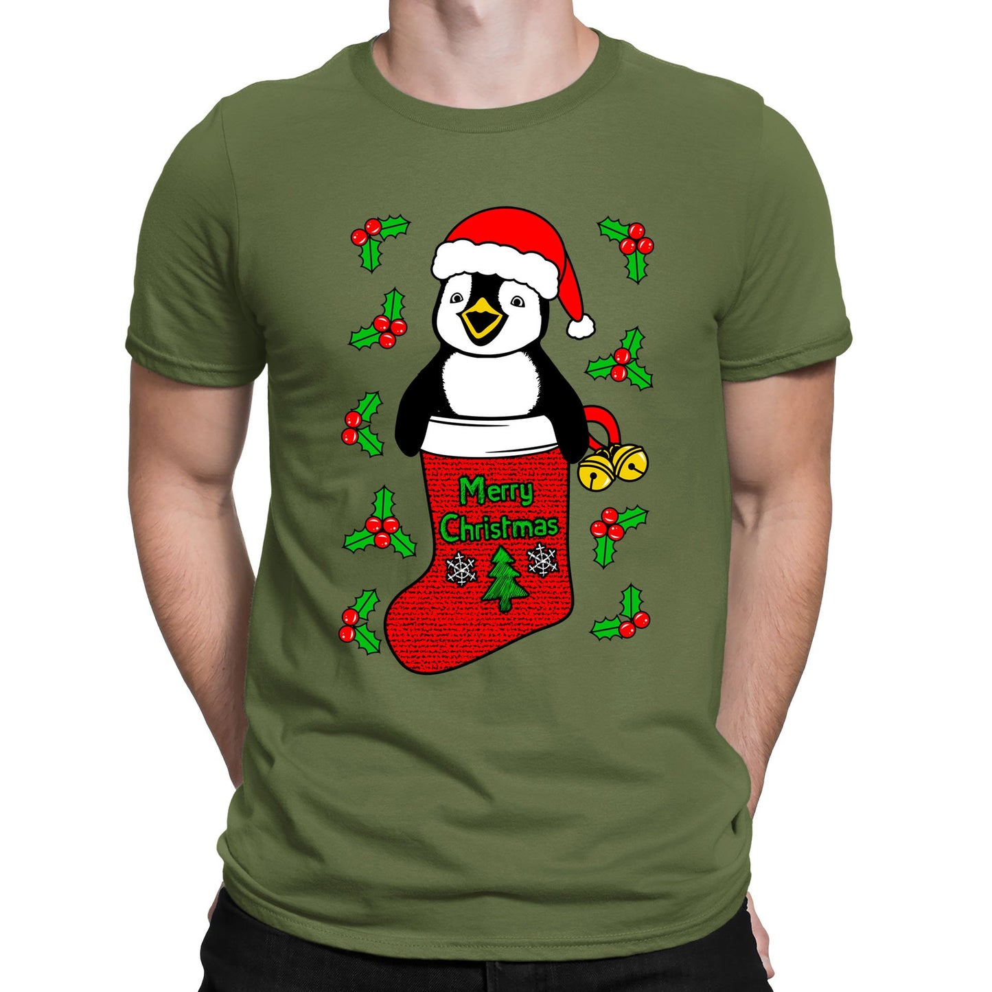 Santa Penguin Christmas Mens T-shirt