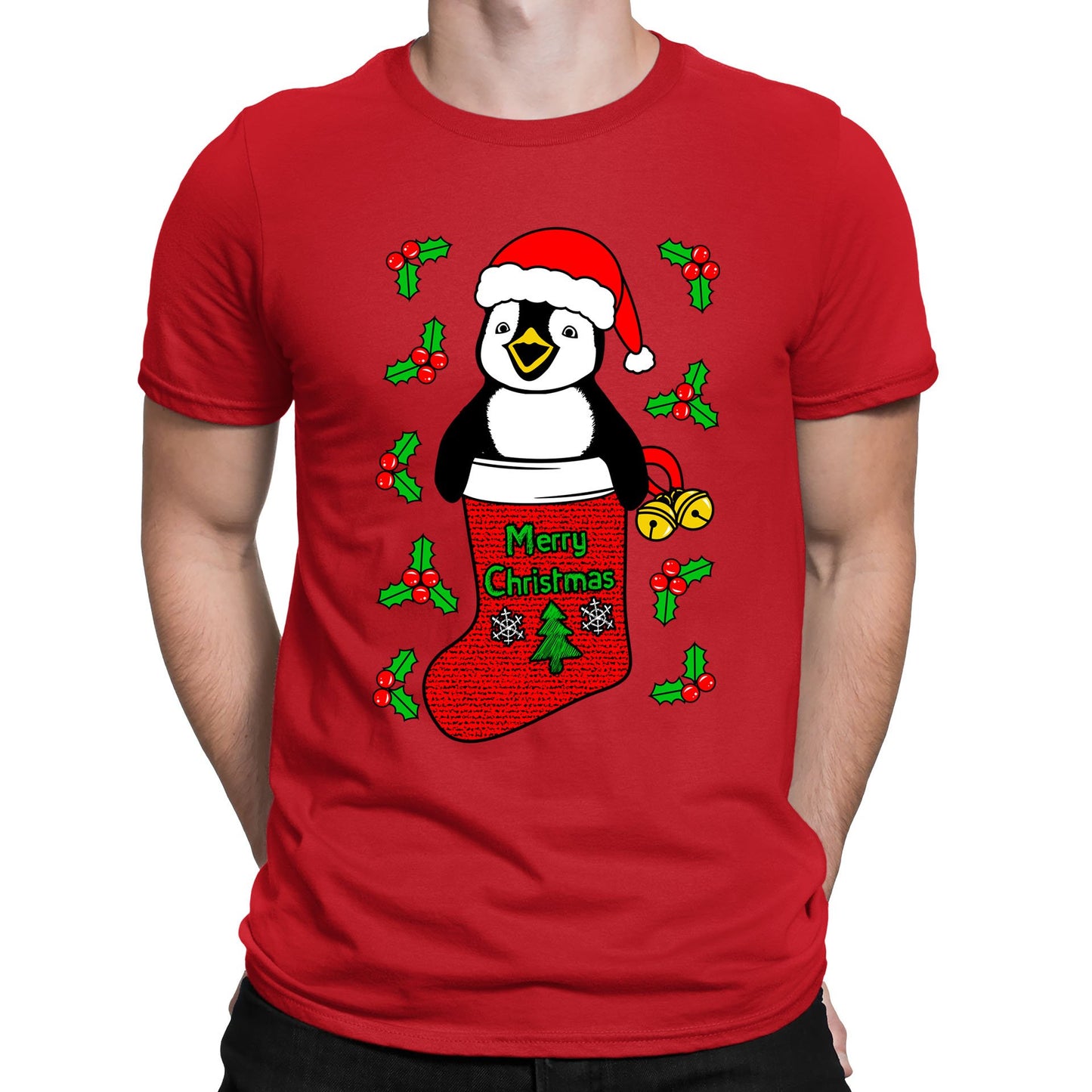 Santa Penguin Christmas Mens T-shirt