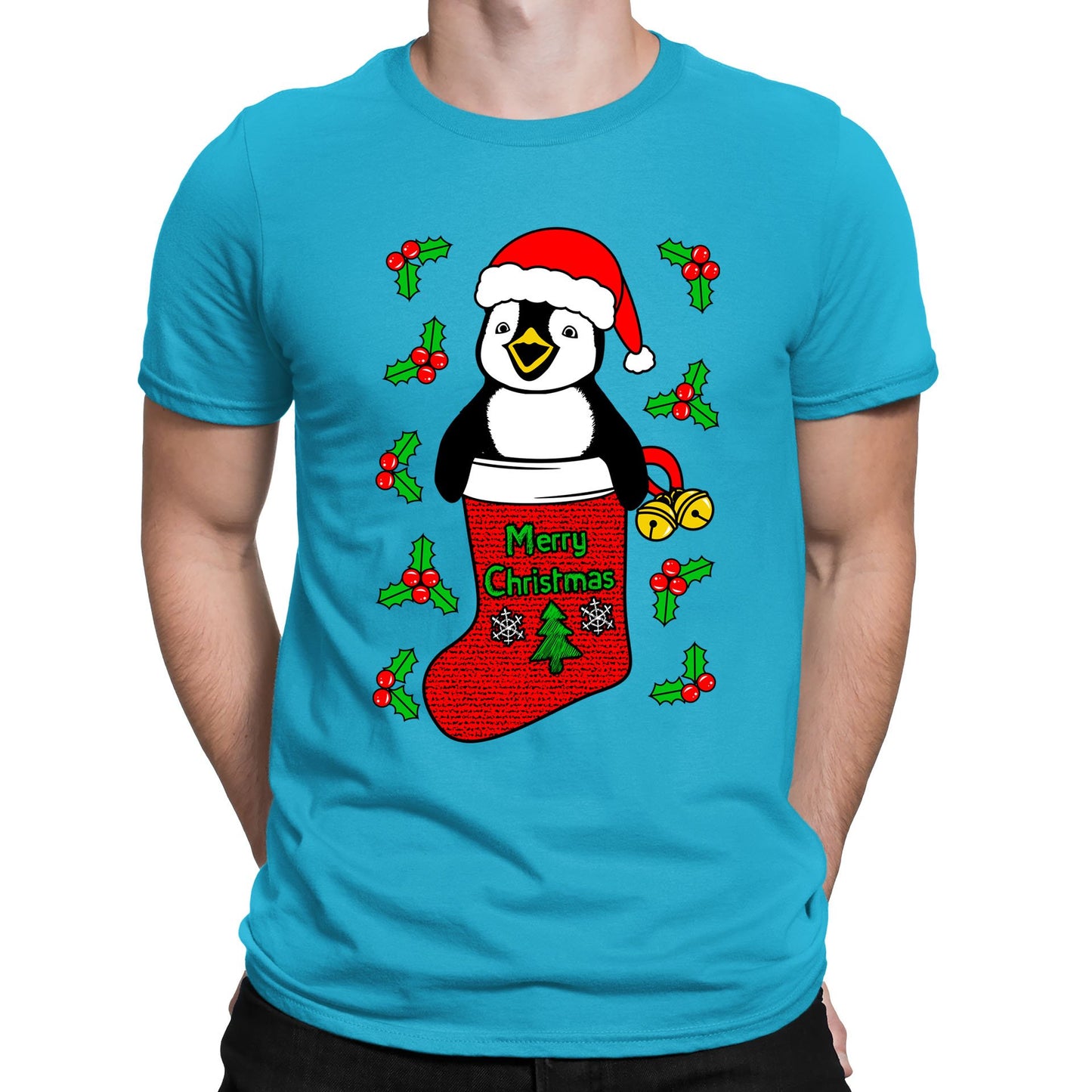 Santa Penguin Christmas Mens T-shirt