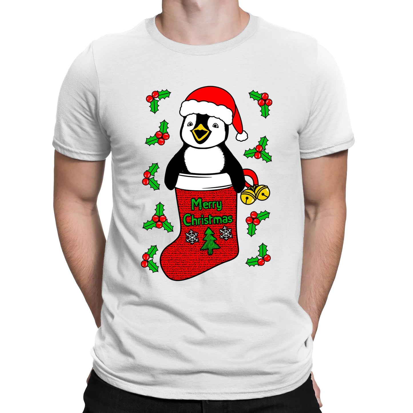 Santa Penguin Christmas Mens T-shirt