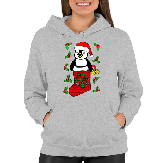 Santa Penguin Christmas Womens Pullover Hoodie